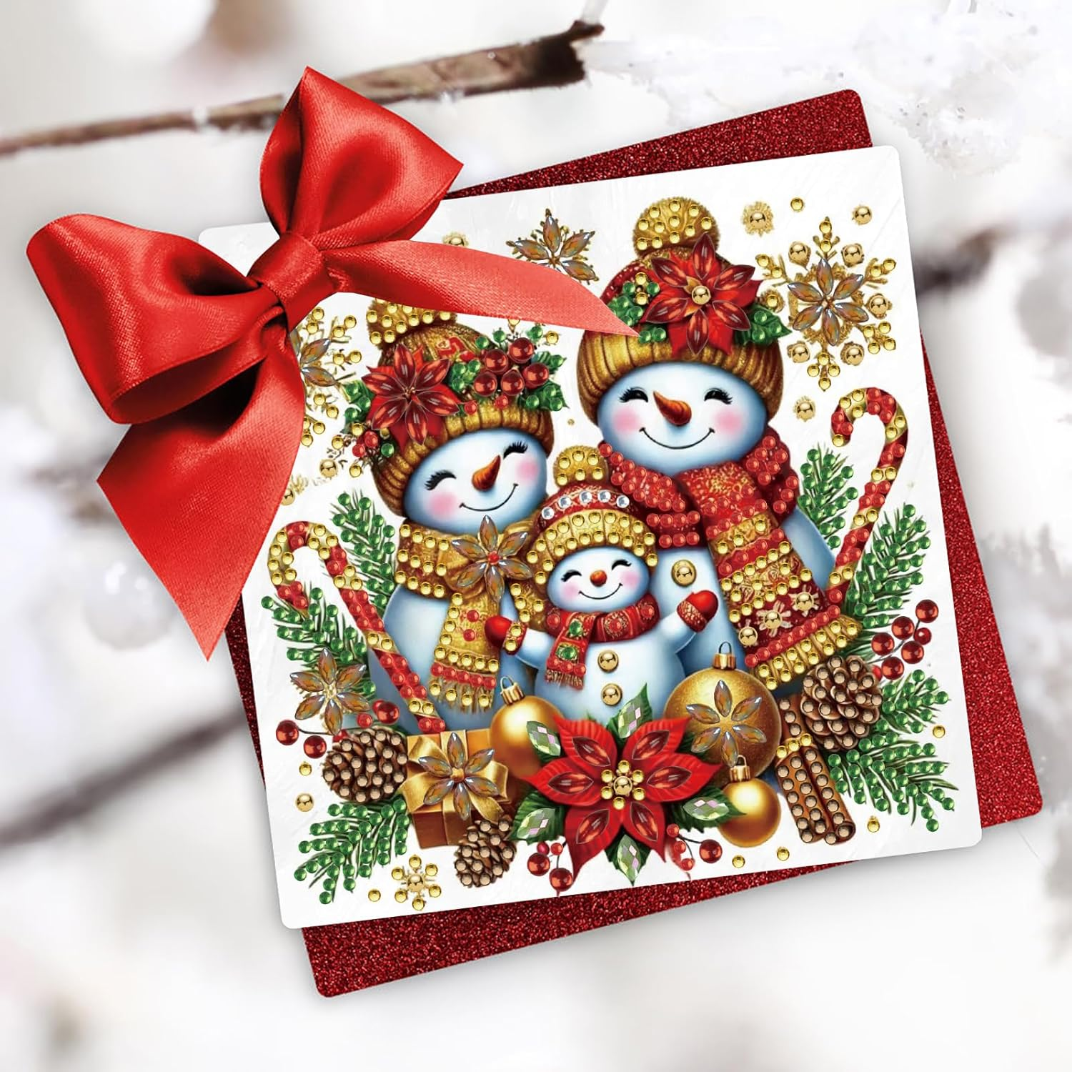 Awesocrafts 6Pcs Diamond Art Christmas Cards Craft Kits XXX, DIY Diamond Painting Cards Sets, 5D Diamond Art Cards with Envelopes, Postcards for Handmade Gift, Xmas Gift 30 * 15Cm (Snowman) - Bird image number 5