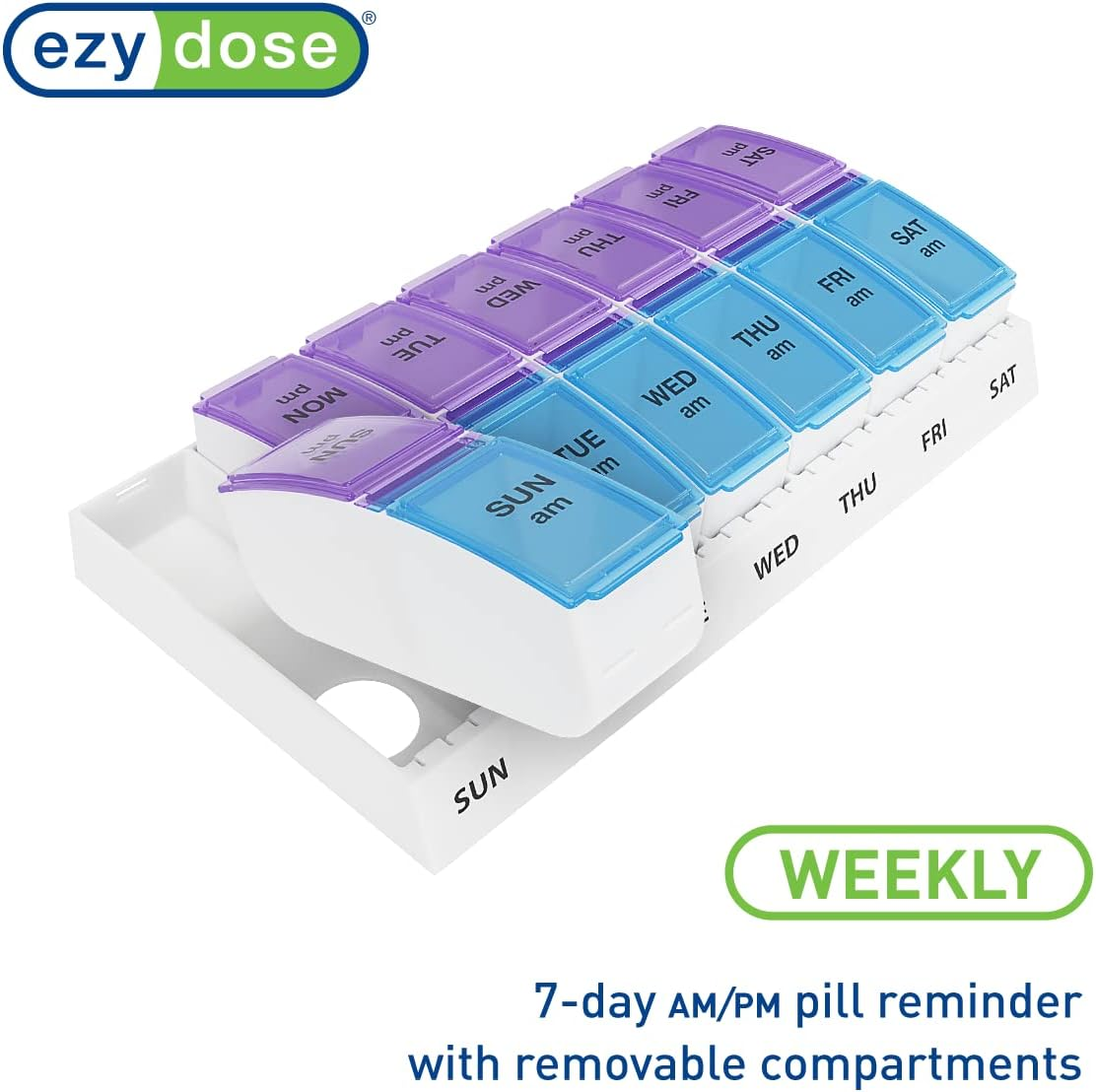 Ezy Dose Weekly AM/PM Travel Pill Organizer and Planner │ Removable AM/PM Compartments │ Great for Travel (Small) image number 1