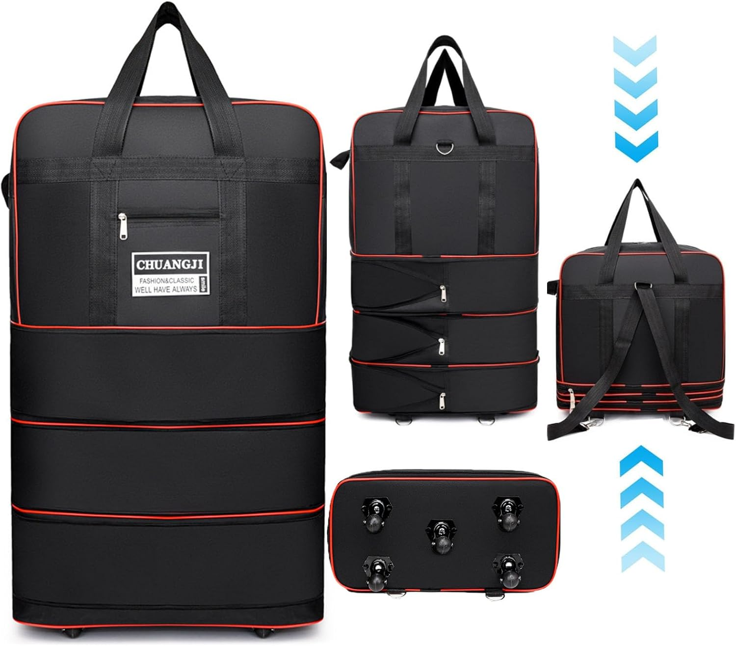 Heyinova Foldable Suitcase Luggage,Rolling Expandable Bag Luggage with 5 Wheel,Waterproof Zipper Travel Oxford Fabric Luggage,Durable Travel Duffel Bag with Luggage Tag(L) image number 2