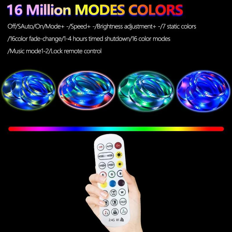 Uantii USB 5V Smart Light Strip,Bluetooth RGBIC LED Strip Lights Timing Music Sync with Remote Control,Bluetooth App Control for Bedroom TV Backlight Ceiling Game Room (2M) image number 1