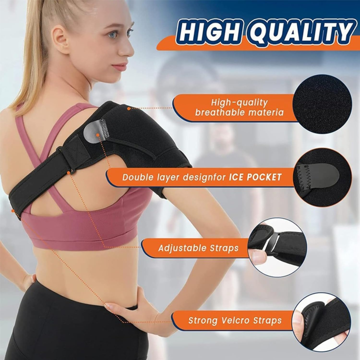 Adjustable Shoulder Brace with Ice Pocket - Compression Support for Pain Relief, Shoulder Stability, and Posture Correction image number 5