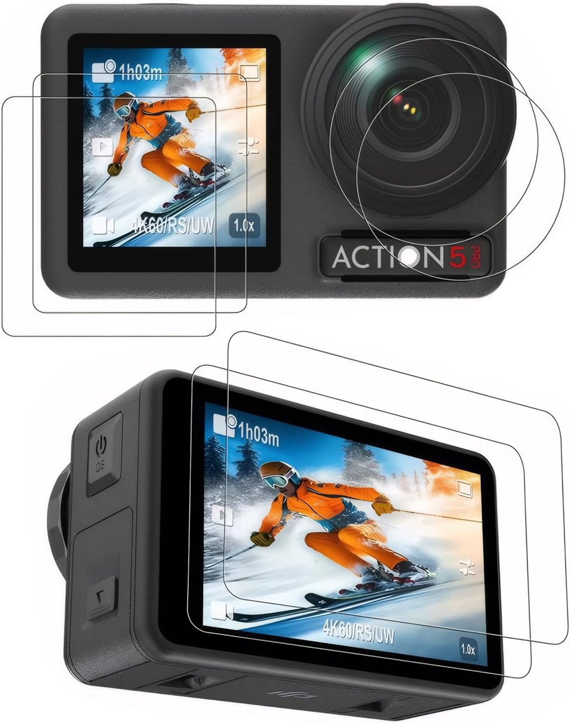 Ertlutw Screen Protector for DJI Osmo Action5 Pro, Includes 2 Lens Silicone Covers, Tempered Glass Screen Protector for DJI Action 5 Pro Accessories, Ultra HD, 9H Hardness, Scratch-Resistant, Pack Of