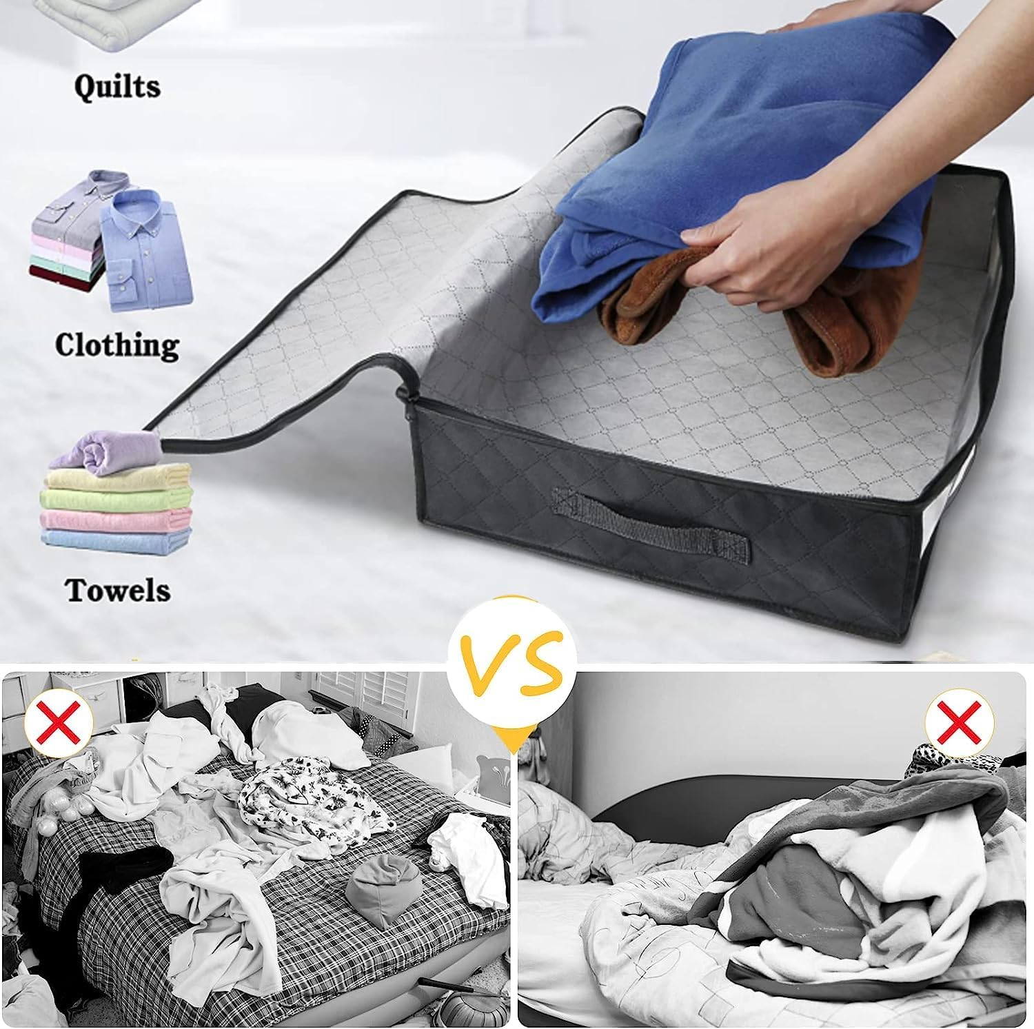 3-Pack 40L Underbed Storage Bags,H HOME-MART under Bed Shoe Storage Containers Clothes Organizers with Reinforced Handles,See-Through Window Sheet Organiser for Clothing, Blankets (3-Pack) image number 5