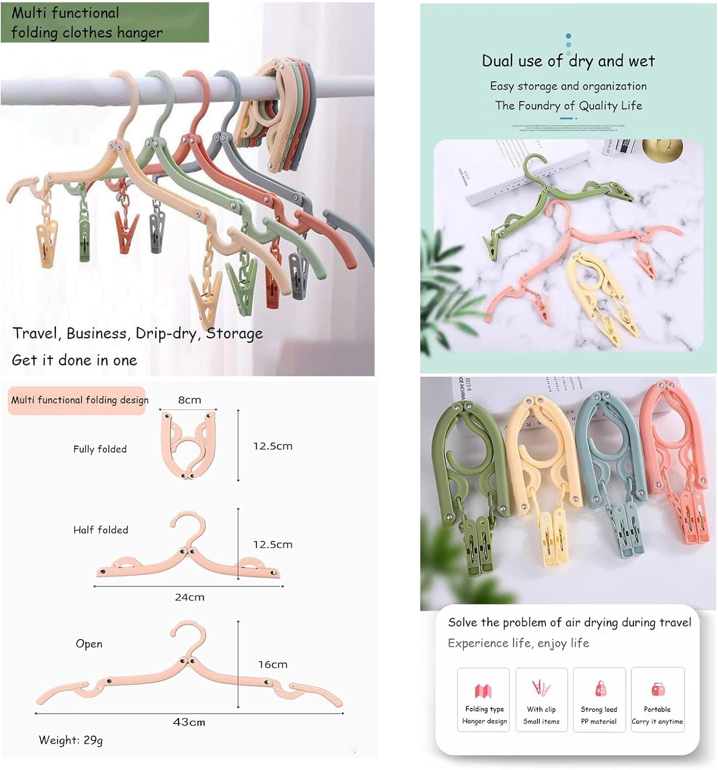 YFBXIZHOU Travel Portable Folding Set(5 in 1)-1 Pair Shower Shoes Slippers for Women or Men&1 PCS Silicone Cups with Sealing Lid&3 PCS Clothes Hangers Reusable for Picnic Camping Outdoor Hiking (L) image number 5