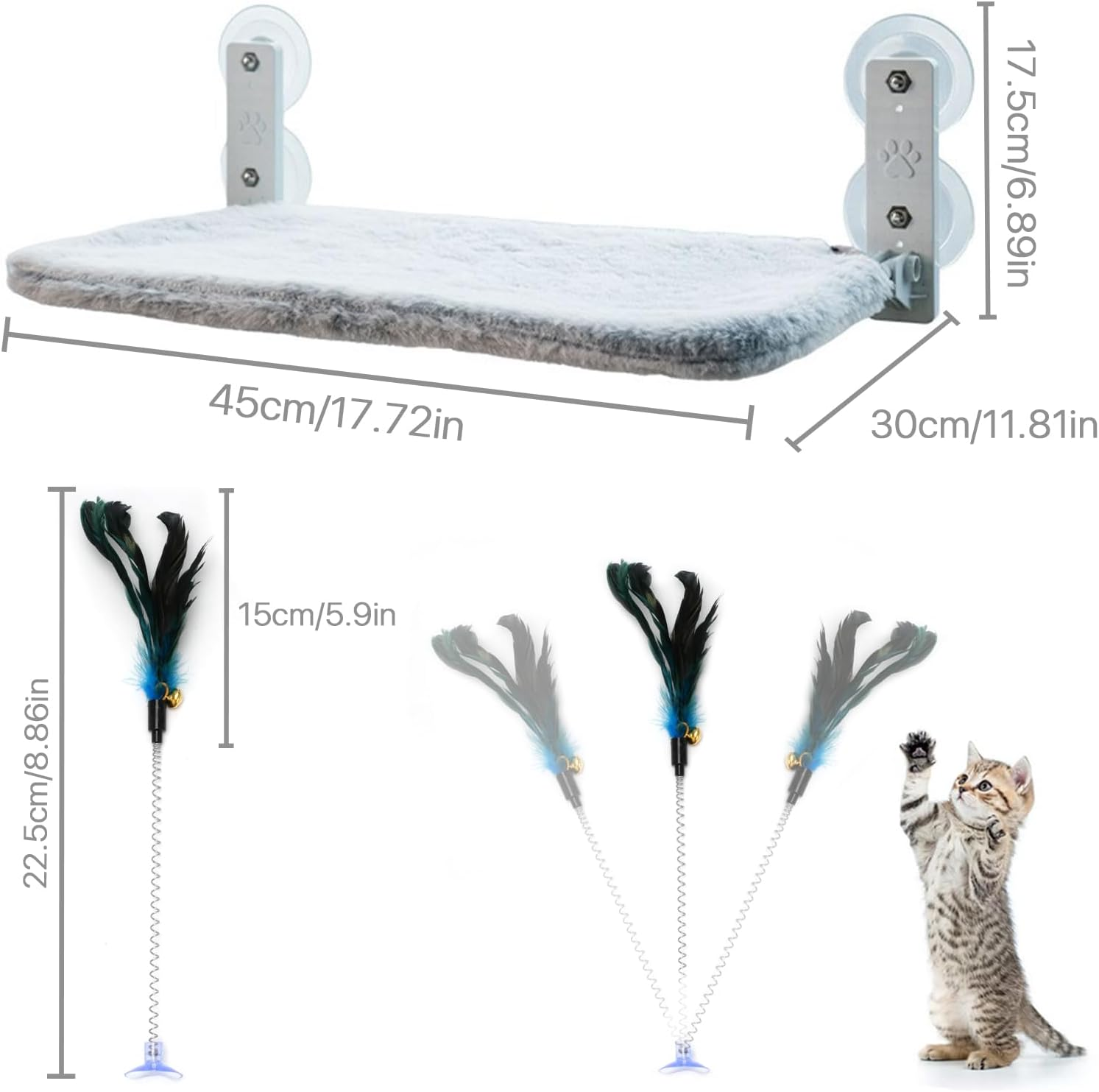 Cat Window Perch, Cordless Cat Window Hammock Bed, Solid Metal Frame, with 4 Strong Suction Cups, Foldable Cat Seat for Indoor Cats Sunbathing, Napping & Overlooking image number 3