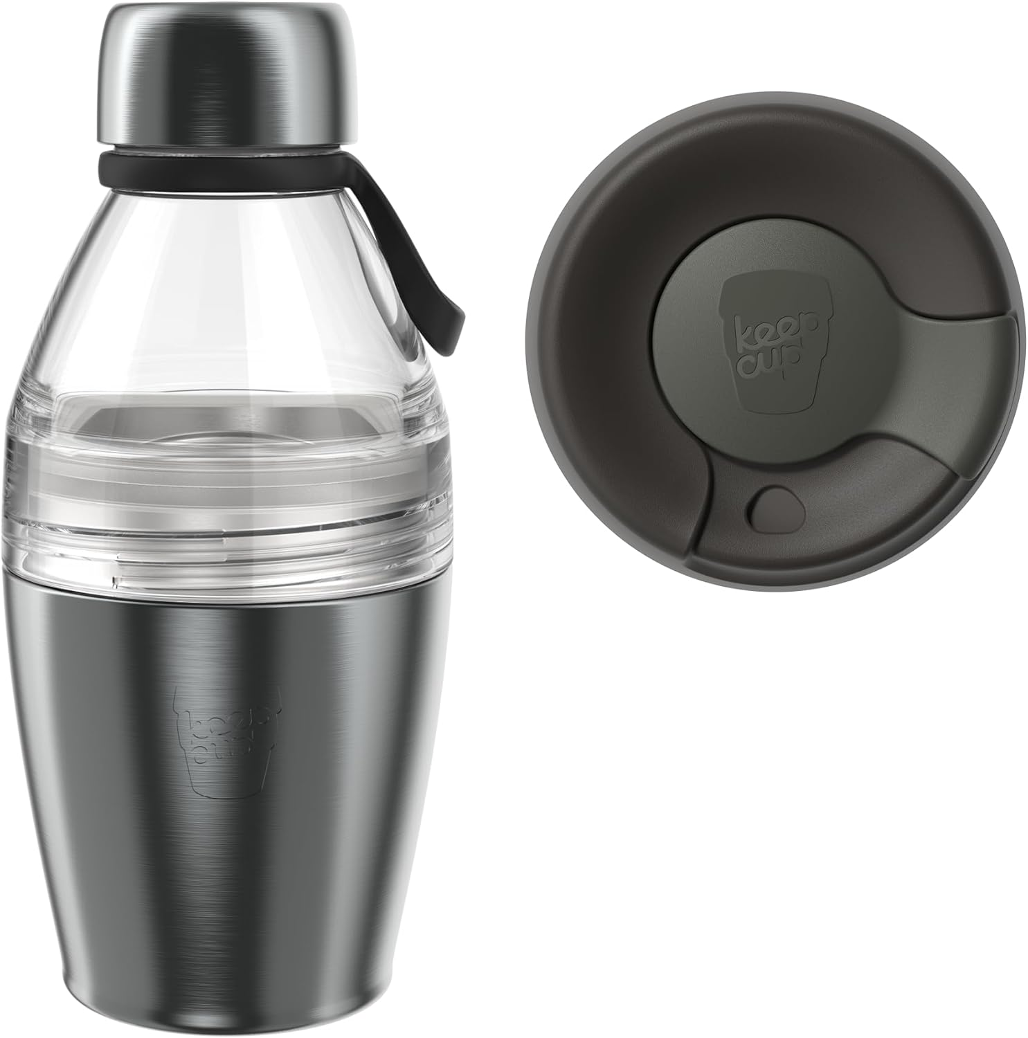 Keepcup Cup-To-Bottle Kit, 2 in 1 Reusable Water Bottle and Travel Mug, Insulated Stainless Steel Dual Opening with Leakproof Sipper Lid - 420Ml Bottle to 8Oz Cup - Nitro Gloss