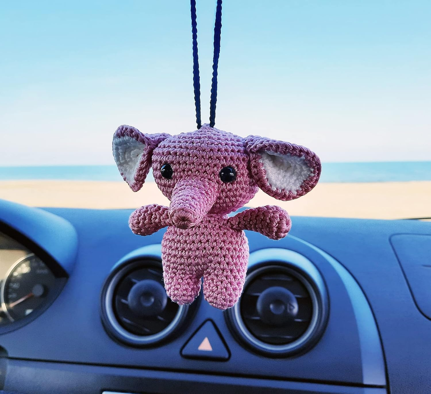 Elephant Cute Ornament, Car Mirror Hanging Decorations, Crochet Handmade Elephant Car Rear View Mirror Holder Hanging Accessories, Bag Ornament. image number 4