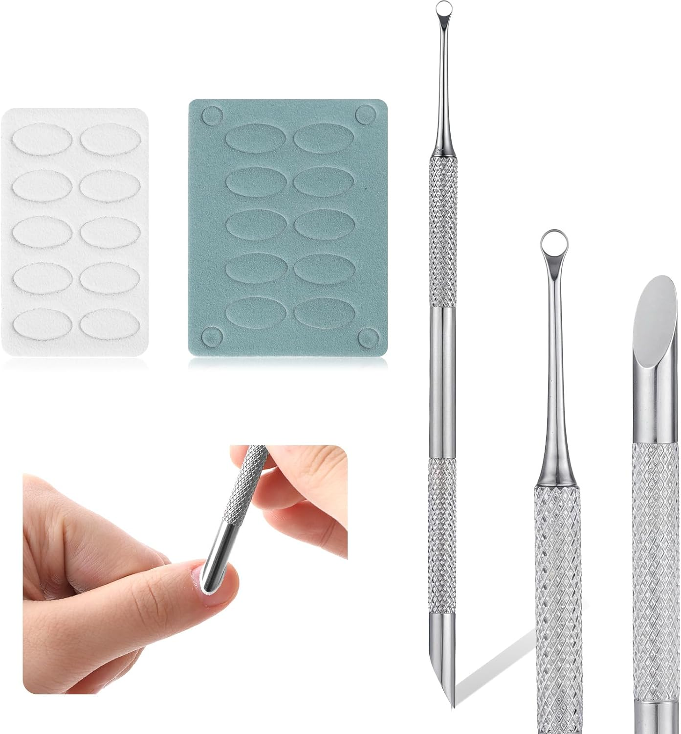 Qianyu Pre-Treatment Cuticle Pusher Dual Ended Cuticle Remover Nail Pushers with 100/180 Grit Sandpaper Sheets Nail Care for Manicure Pedicure Nails Art Care Tools Fingernails Toenails image number 4