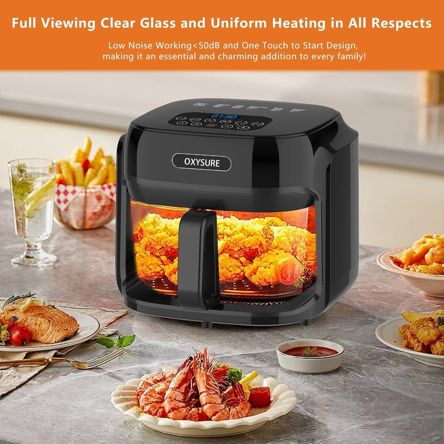 Glass Air Fryer, 7.5QT Glass, 360&deg; Even Heating & Dishwasher, Oil-Less Cooking Appliance for Small Kitchens & Family Meals image number 4