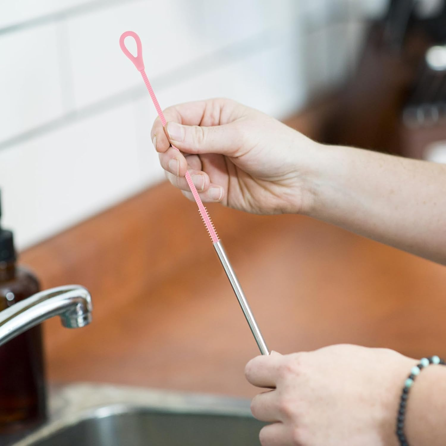 Silicone Straw Cleaner Brush Set - 3 PCS Extra Long Reusable Straw Brushes for Glass, Metal & Smoothie Straws - Food Grade Bpa-Free with Non-Slip Handle (3Mm+6Mm+9Mm, Pink) image number 4