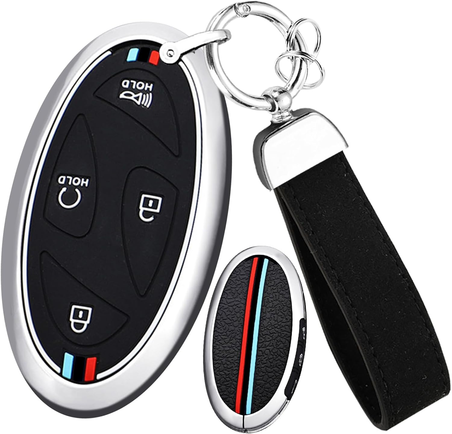 Ontto Key Cover Fit for Hyundai 5-Button Key Fob,Metal Frame Key Shell Soft Silicone Key Case - 7Btn-Black image number 2