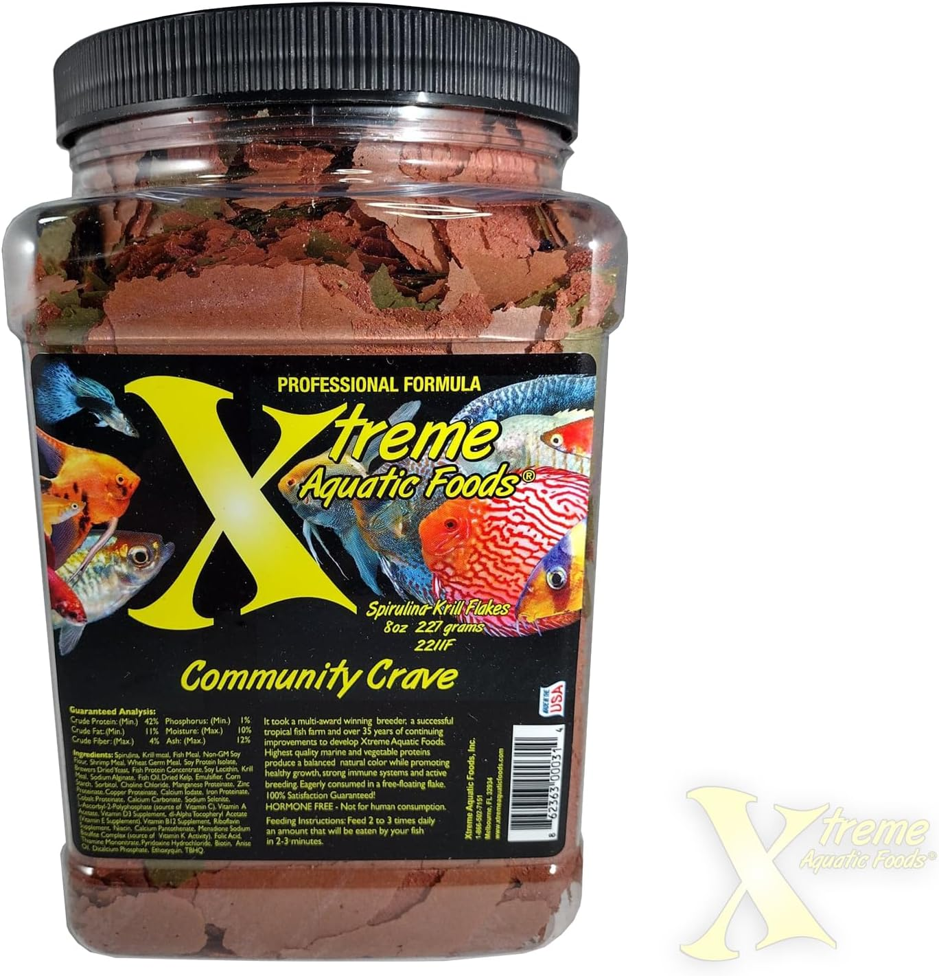 Xtreme Aquatic Food Community Crave Spirulina/Krill Flakes Fish Food 227 Grams (8Oz) - Tropical Fish Flakes image number 4