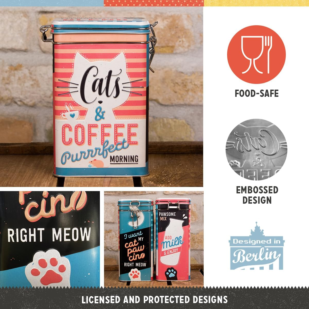 Nostalgic-Art Cats & Coffee-Gift Idea for Cat Owners, Large Coffee Tin with Flavour Lid, Vintage Design, 1.3 L image number 6
