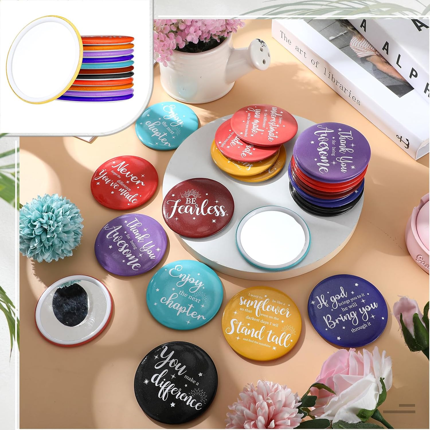 Kigley 48 Pcs Inspirational Compact Mirror for Women Bulk Medical Assistant Gifts 2.8'' Purse Mirror Motivational Office Gift Vet Tech Rad Tech Pharmacy Respiratory Care Coworker (Colorful Base) image number 4