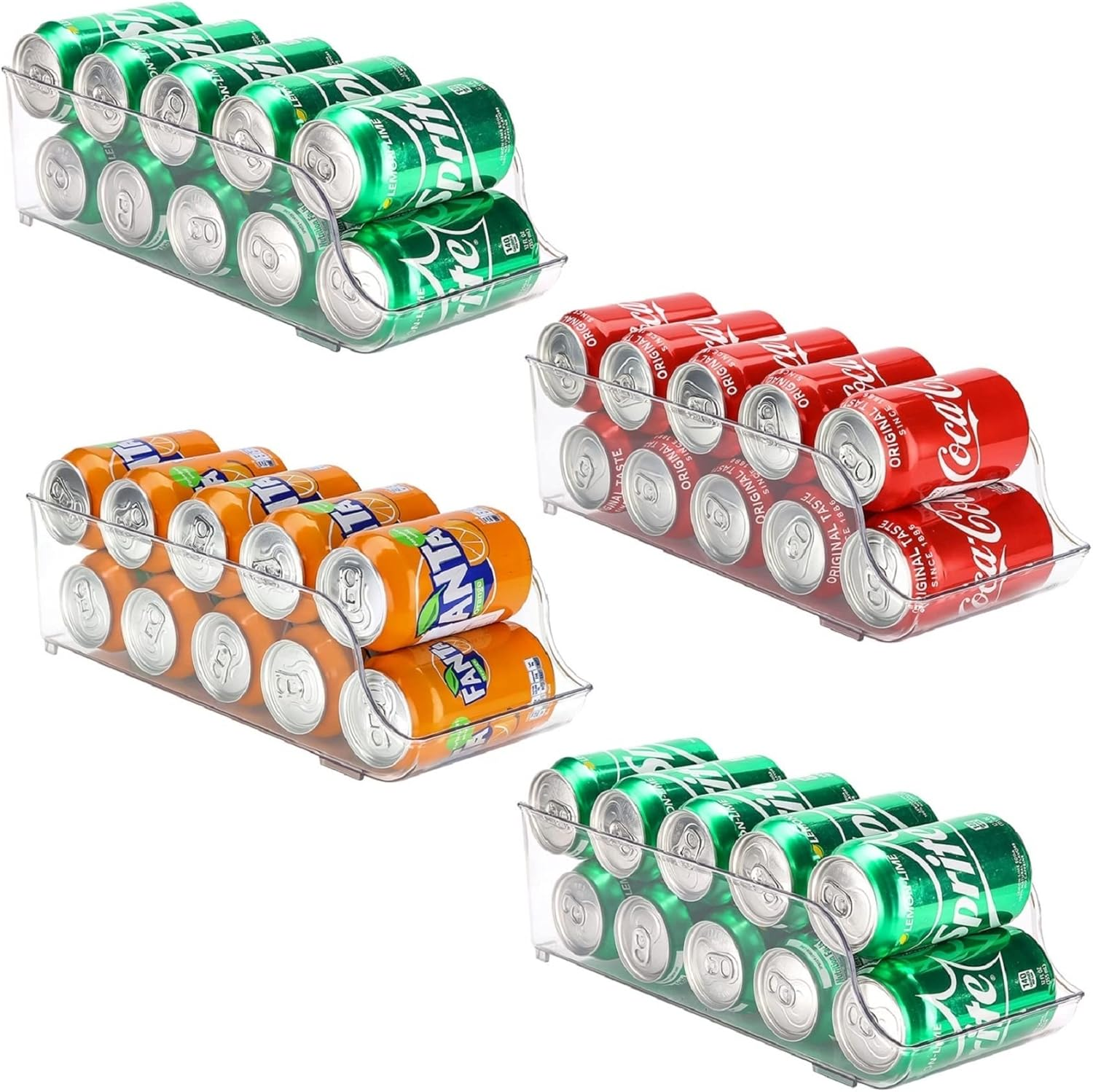 Puricon [4 Pack] Refrigerator Organizer Bins Can Dispenser Storage Holder, Soda Beverage Canned Food Container Bin Clear Plastic Pantry Storage Rack for Fridge Pantry Kitchen Countertops Cabinets image number 6