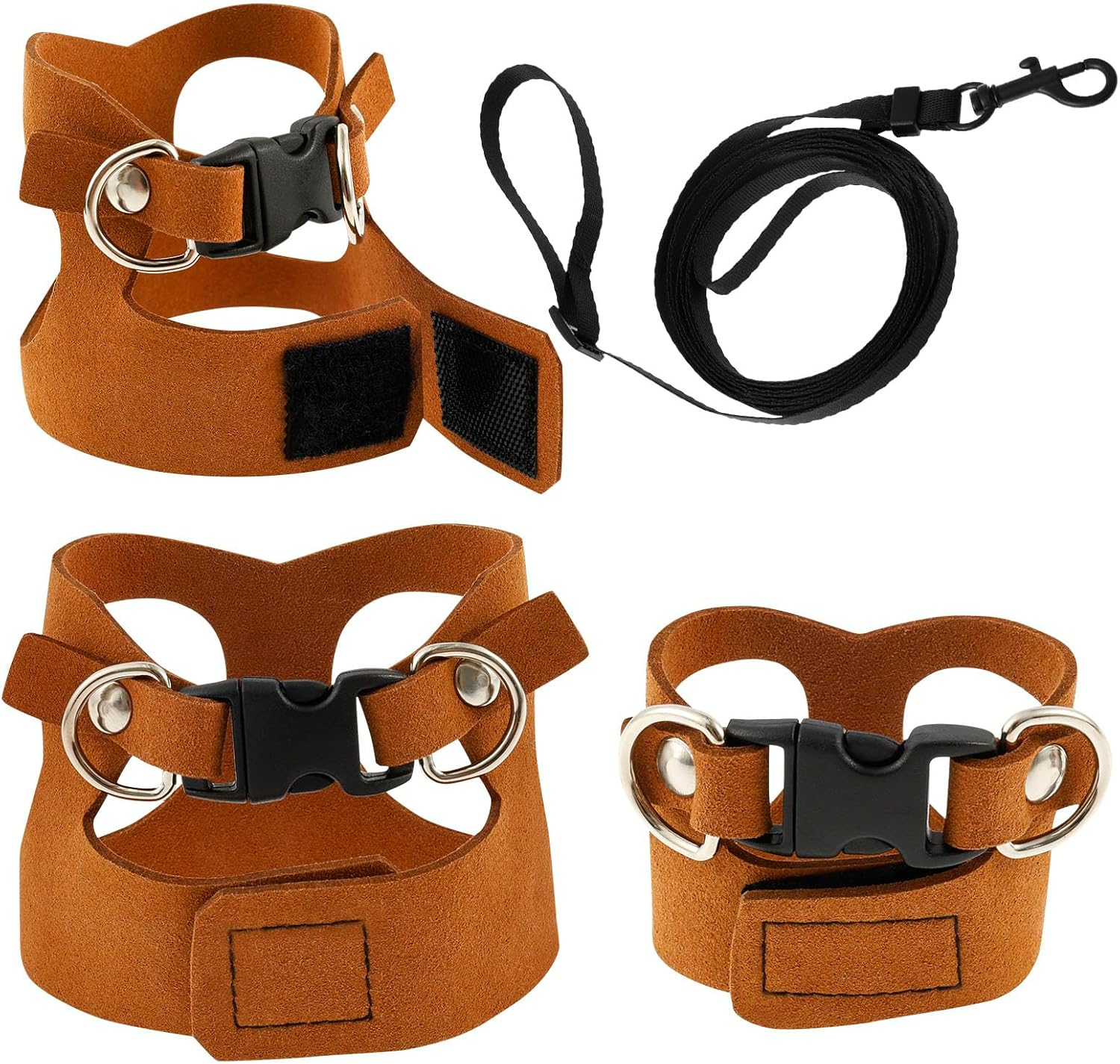 3 Pack Bearded Dragon Harness and Leash Adjustable Soft Leather Lizard Harness 3 Sizes with Leash Accessories for Bearded Dragon Lizard Squirrel