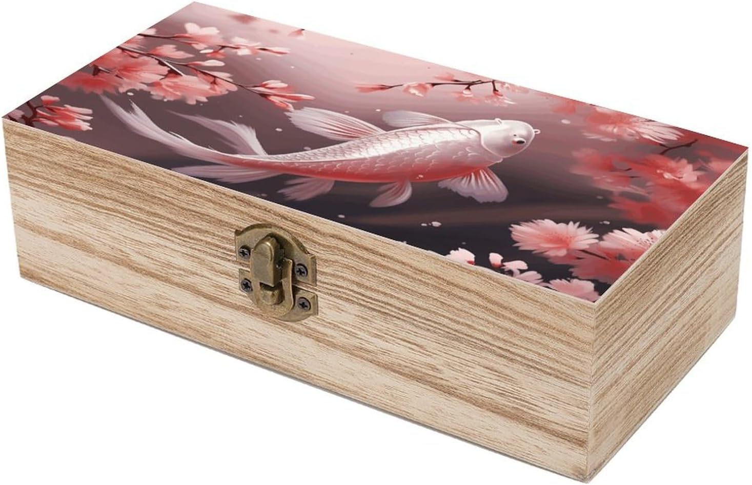 Red Carp Wooden Box Wood Wedding Keepsake Boxes with Lids Small Decorative Boxes Lightweight Wooden Memory Storage Box for Crafts Keepsakes Jewelry Photo Letter Storage image number 1