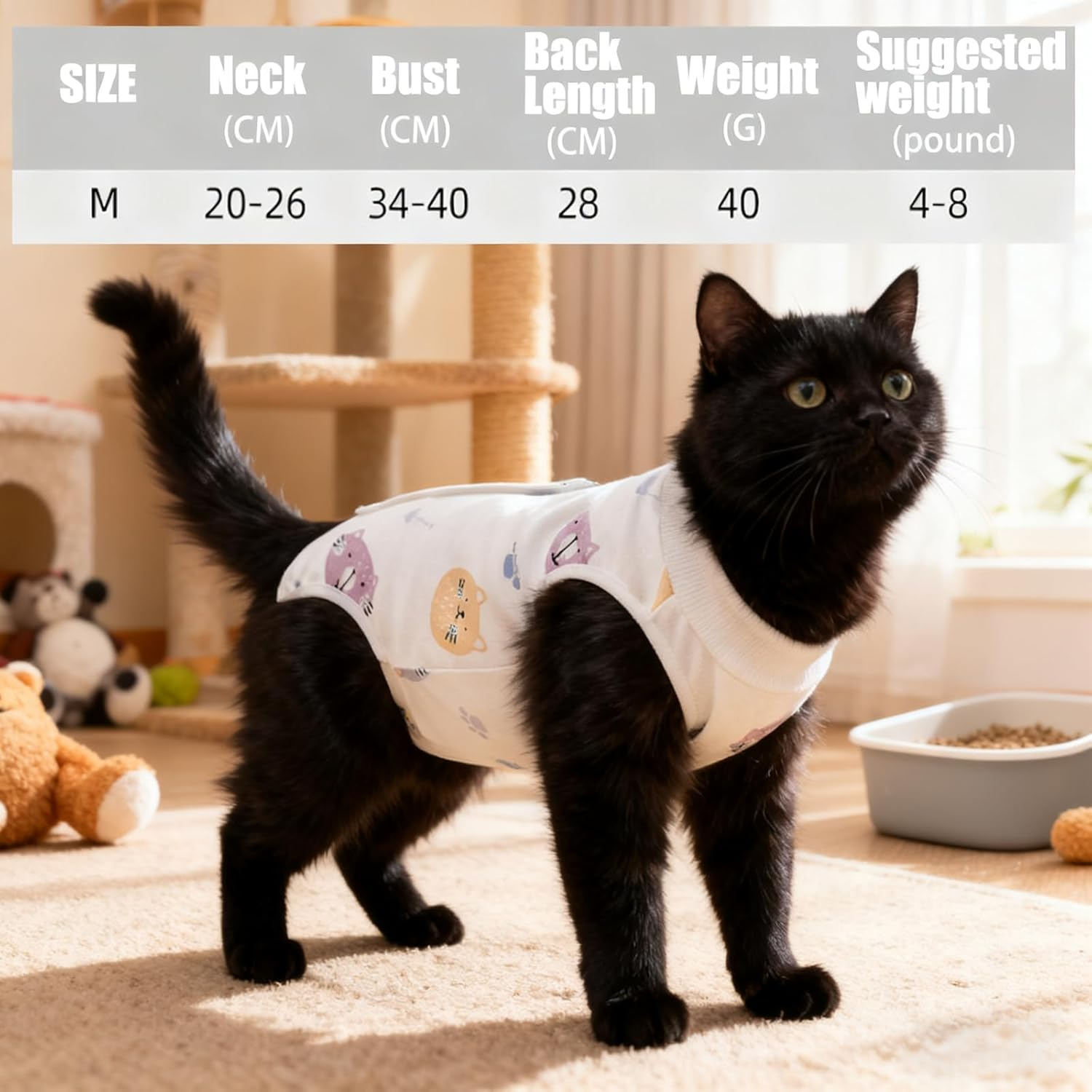 MUU Cat Recovery Suit, 2 Pack, Alternative to Surgical Shirt Collar, Breathable Onesie for Female Cats after Castu Surgery, Recovery Suit, Female Abdominal Wounds, Size M (2-4 image number 6