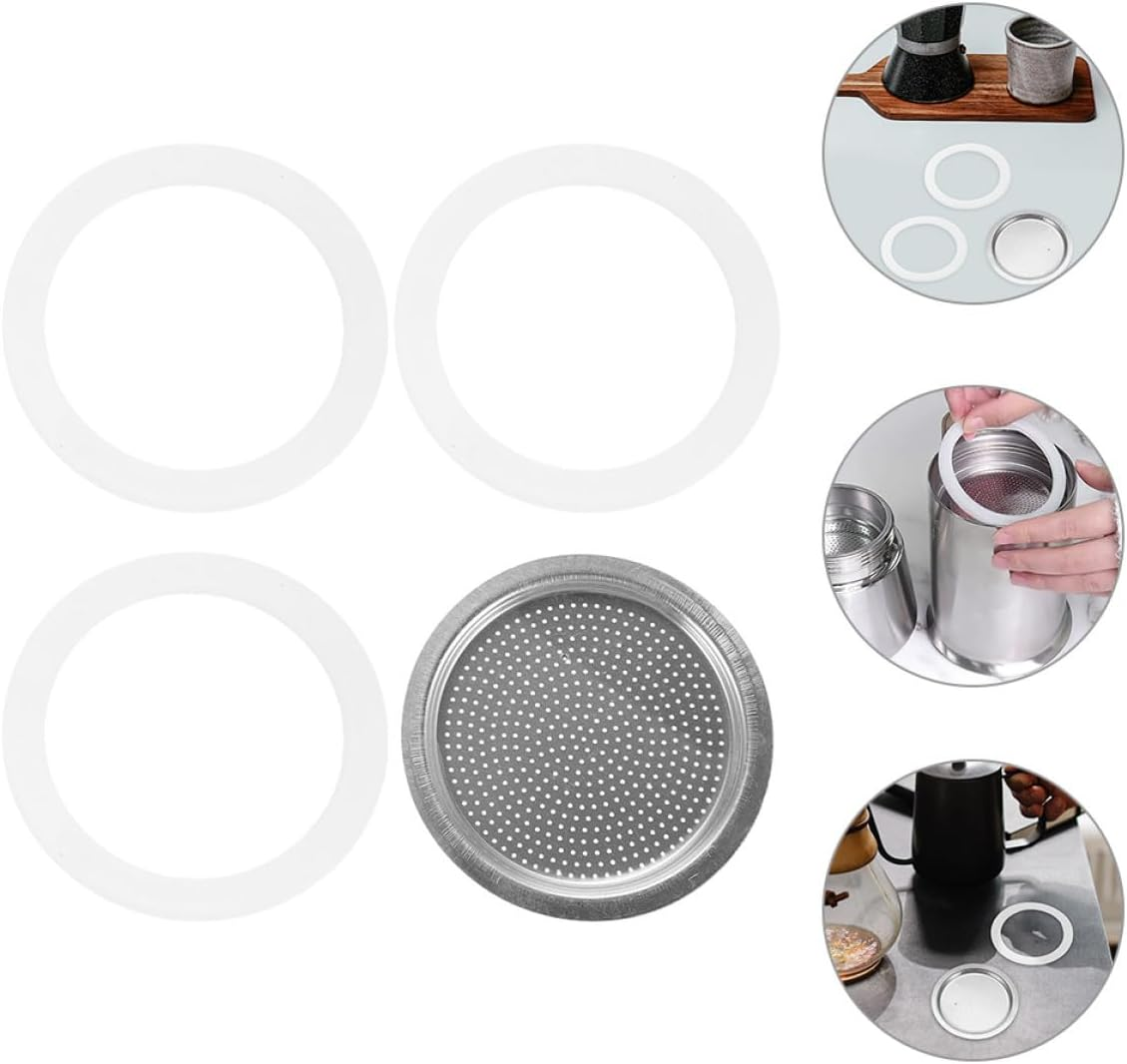 CONGARTENO Aluminum 3-Cup Stovetop Espresso Pot Replacement Gasket Set with 3 Silicone Sealing Rings and Stainless Steel Filter, Coffee Maker Accessories for Home Brewing image number 3