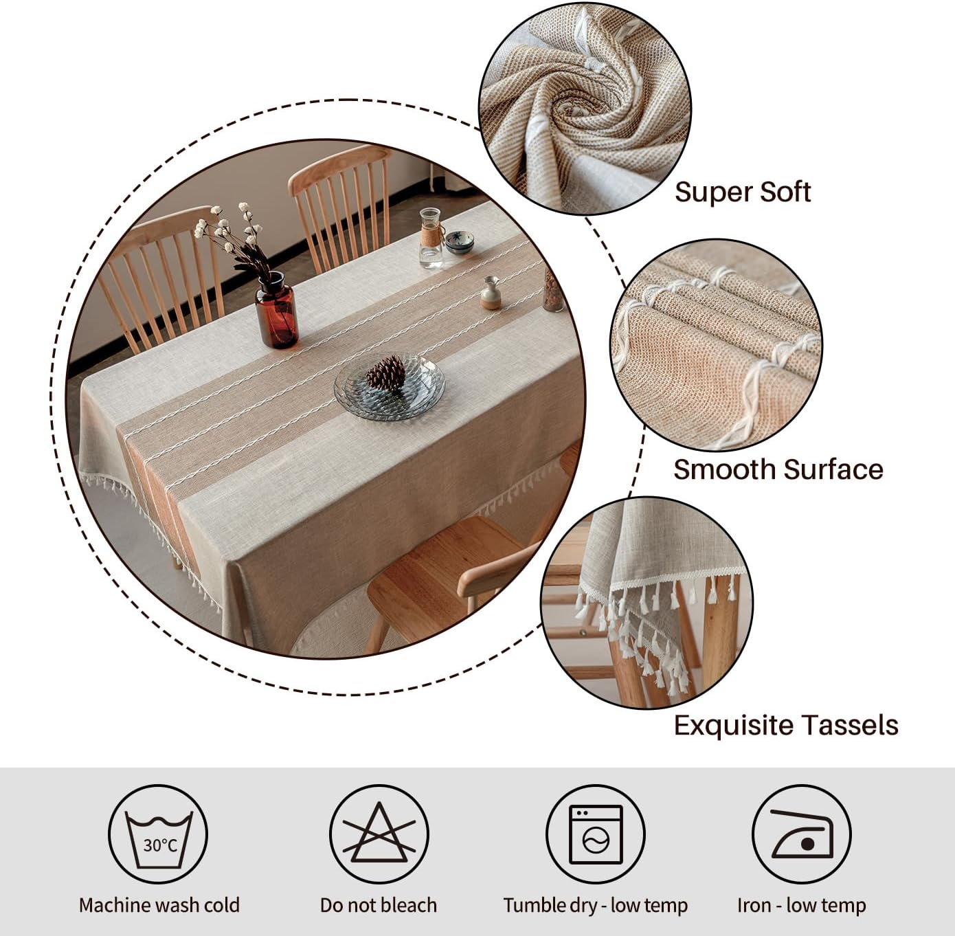 Warm Star Tablecloths,Cotton Linens Wrinkle Free Anti-Fading,Tabletop Decoration Washable Dust-Proof,Table Cover for Kitchen Dinning Party, Light Coffee, Rectangle/Oblong, 55''X102'',8-10 Seats image number 2