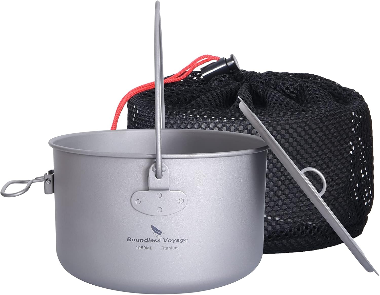 Boundless Voyage Camping Titan Hanging Pot with Folding Handle Picnic Hiking Large Capacity Kettle Cookware 1.3L 1.95L 2.9L (Yti2044C-1950Ml) image number 4