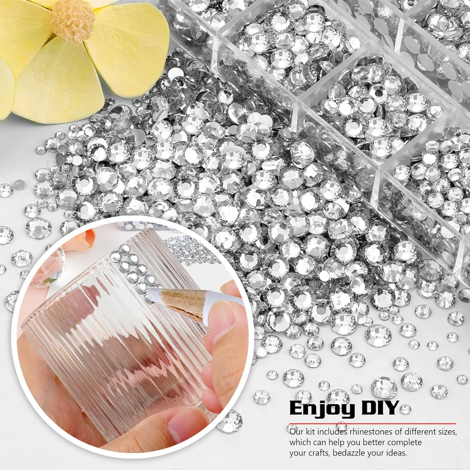 Sliver Nail Rhinestones Gems - Multi Size Flatback round Beads,Sliver Crystal Diamonds for Nail Art, Eyes Makeup, DIY Crafts, Jewelry Decoration image number 4