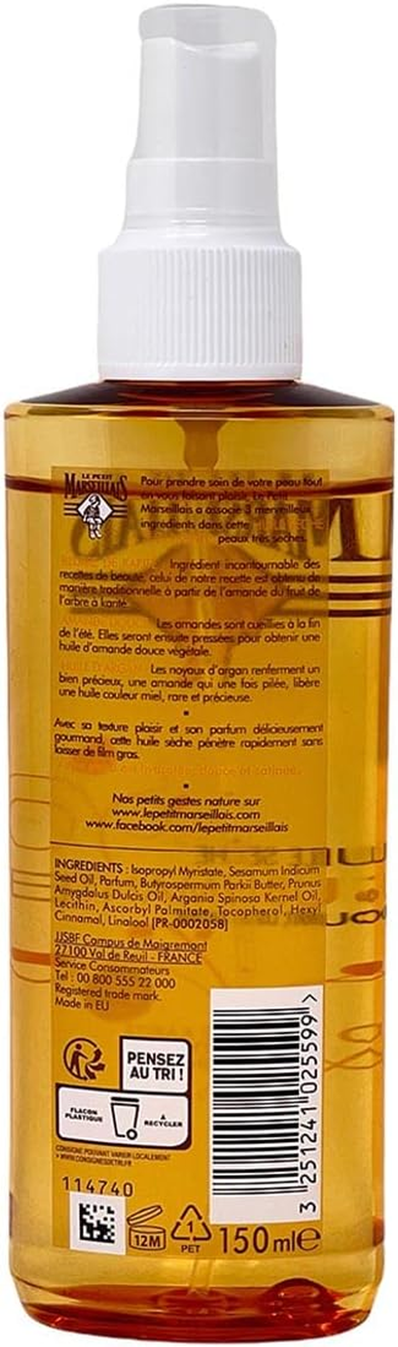 Le Petit Marseillais - Soins Du Corps Huile S&egrave;che Sublimant - Peaux Tr&egrave;s S&egrave;ches - Spray 150 Ml