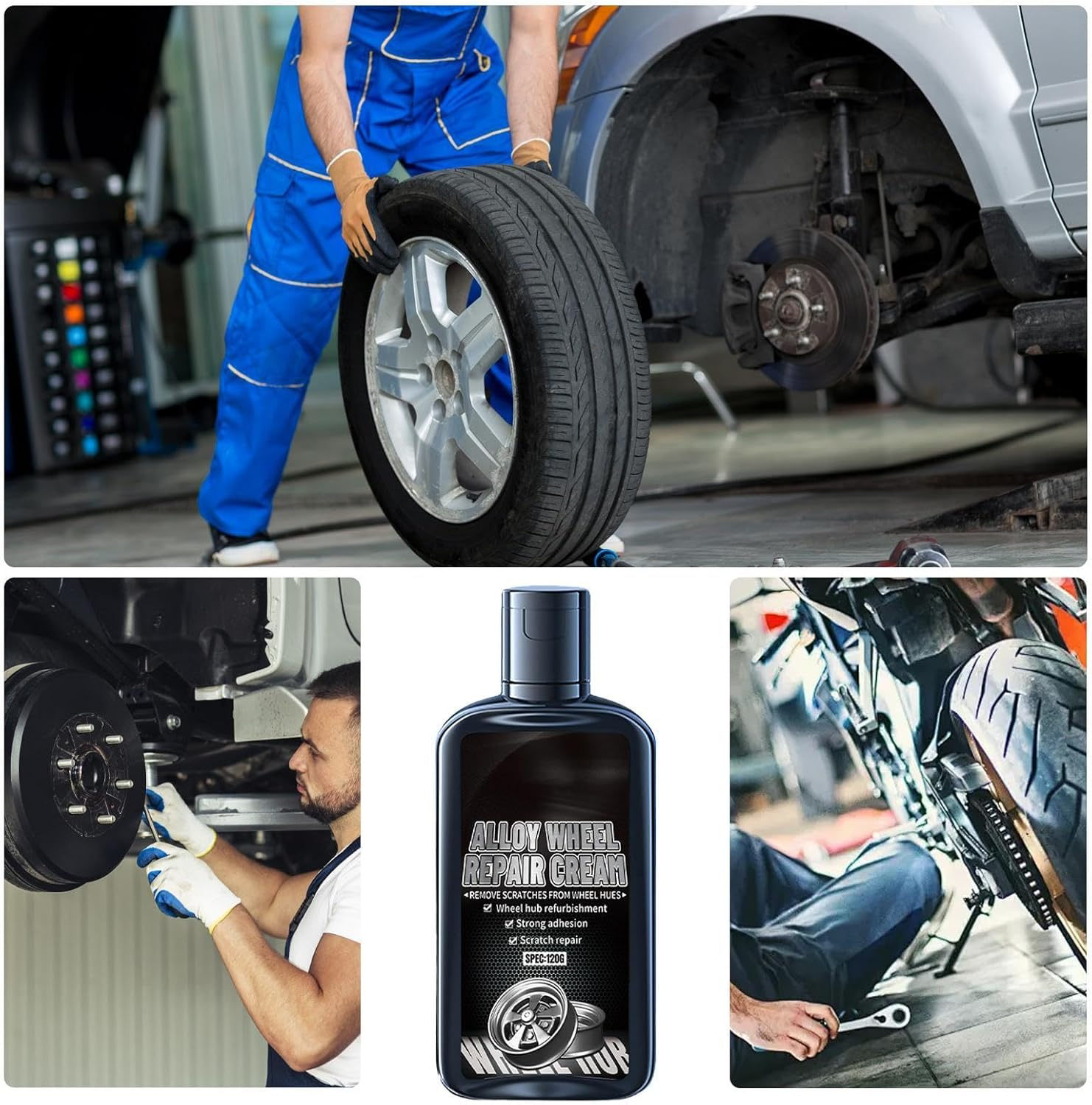 Car Wheel Scratch Remover - 120G with Sponge Aluminum Alloy Car Wheel Scratch Repair,Steel Wheel Rim Repair Paste Kit for Suvs Rvs image number 3