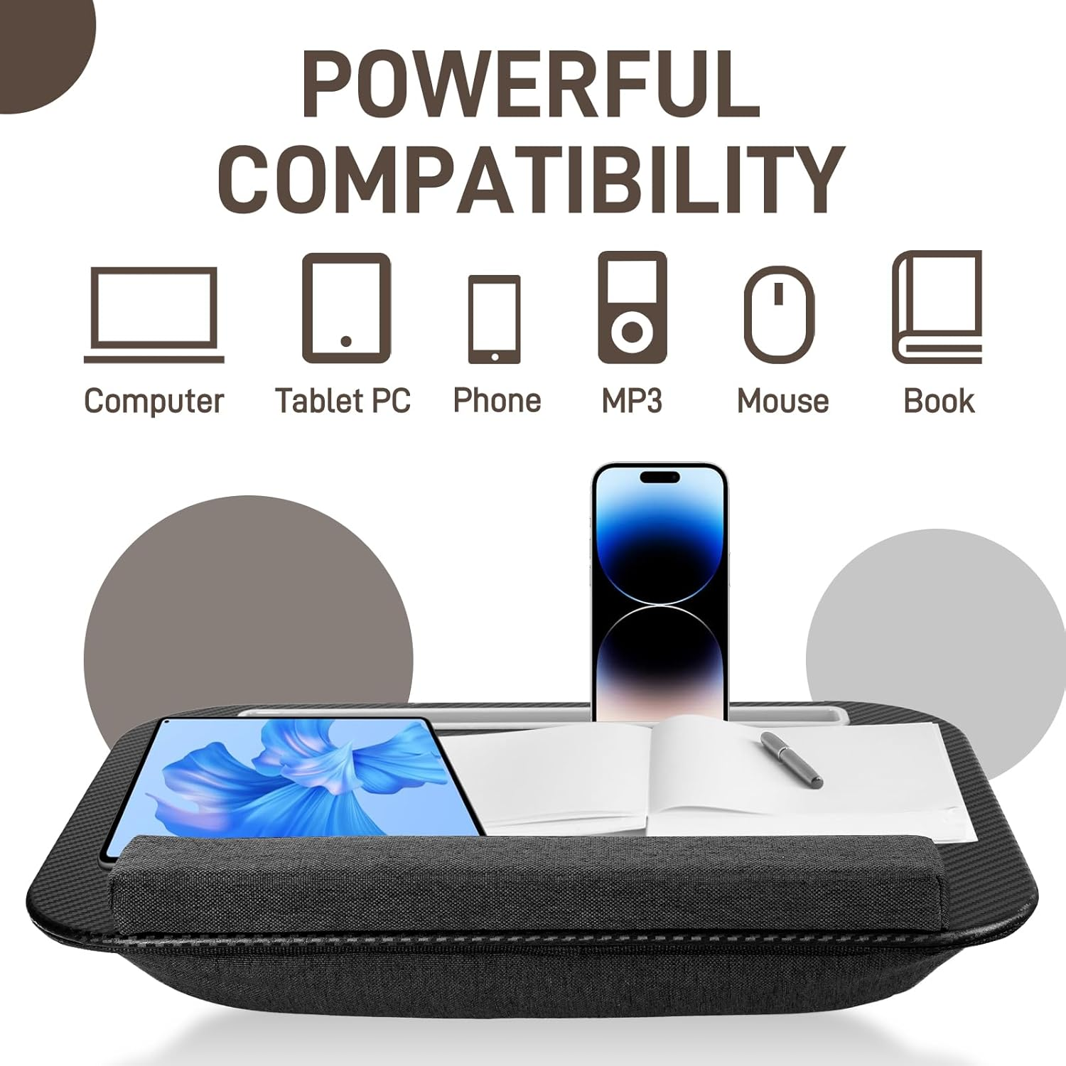 Lap Desk, Portable Laptop Desk with Pillow Cushion, Wrist Pad and Phone Holder, Fits up to 15.6 Inch Laptops, Laptop Cushion for Sofa Bed Working Writing Drawing