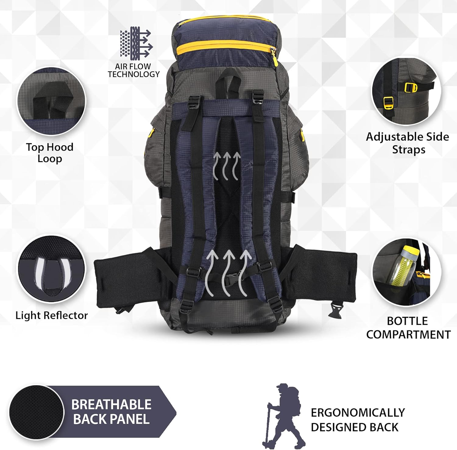 Impulse Rucksack Bags 75 Litres Travel Bag for Men Tourist Bag for Travel Backpack for Hiking Trekking Bag for Men Camping Thames Bag with 1 Year Warranty - Black image number 2