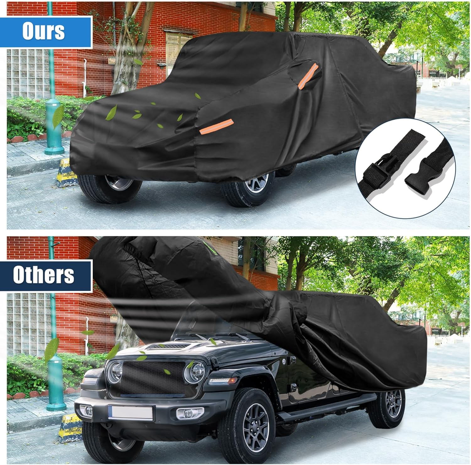 X AUTOHAUX Truck Car Cover for Jeep Gladiator JT 2020 2021 2022 Outdoor Waterproof Sun Rain Dust Wind Snow Protection Black image number 2