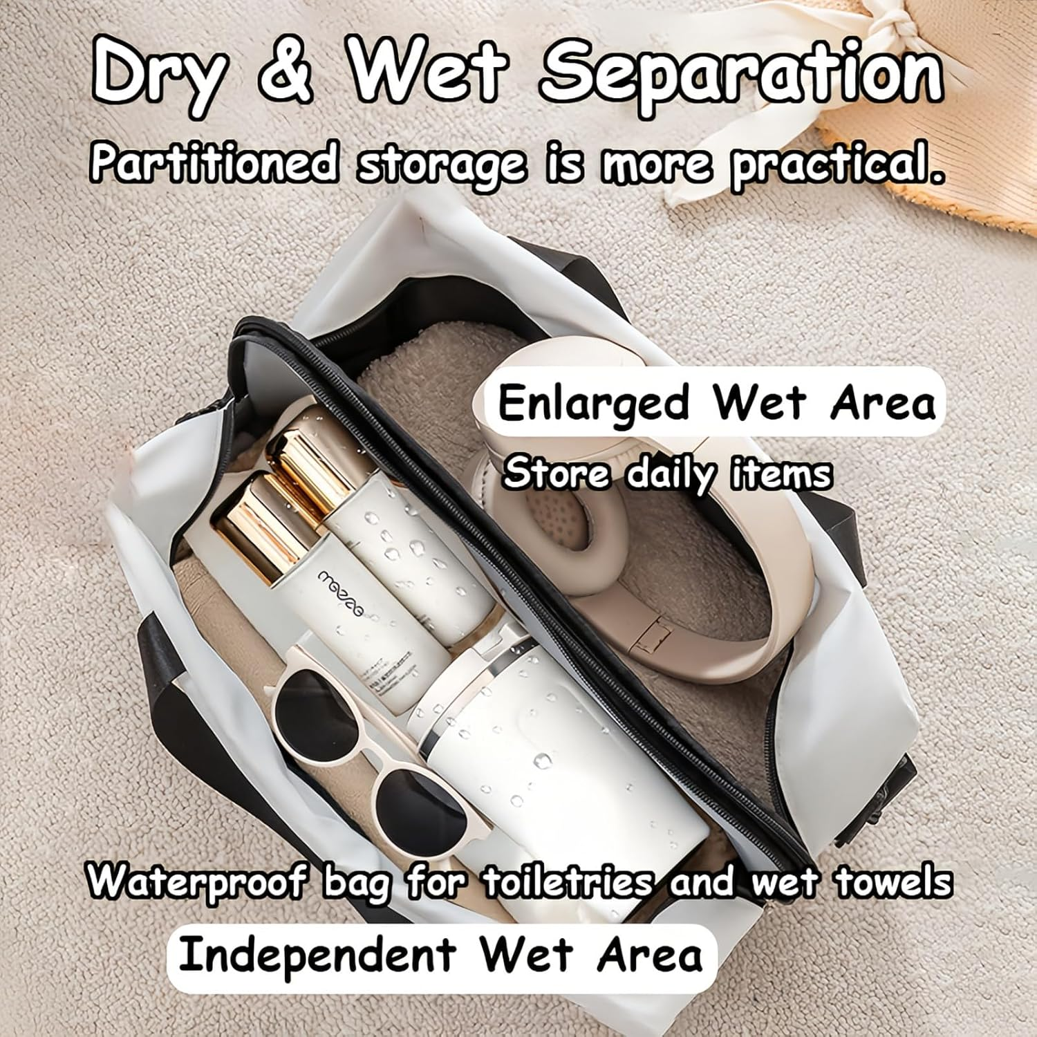 Taoluwin Travel Duffle Bag, Large Capacity Weekender Bag, Dry and Wet Separation Overnight Travel Bags, Water-Resistant Carry on Bags for Travel, Gym, and Swimming (White) image number 6