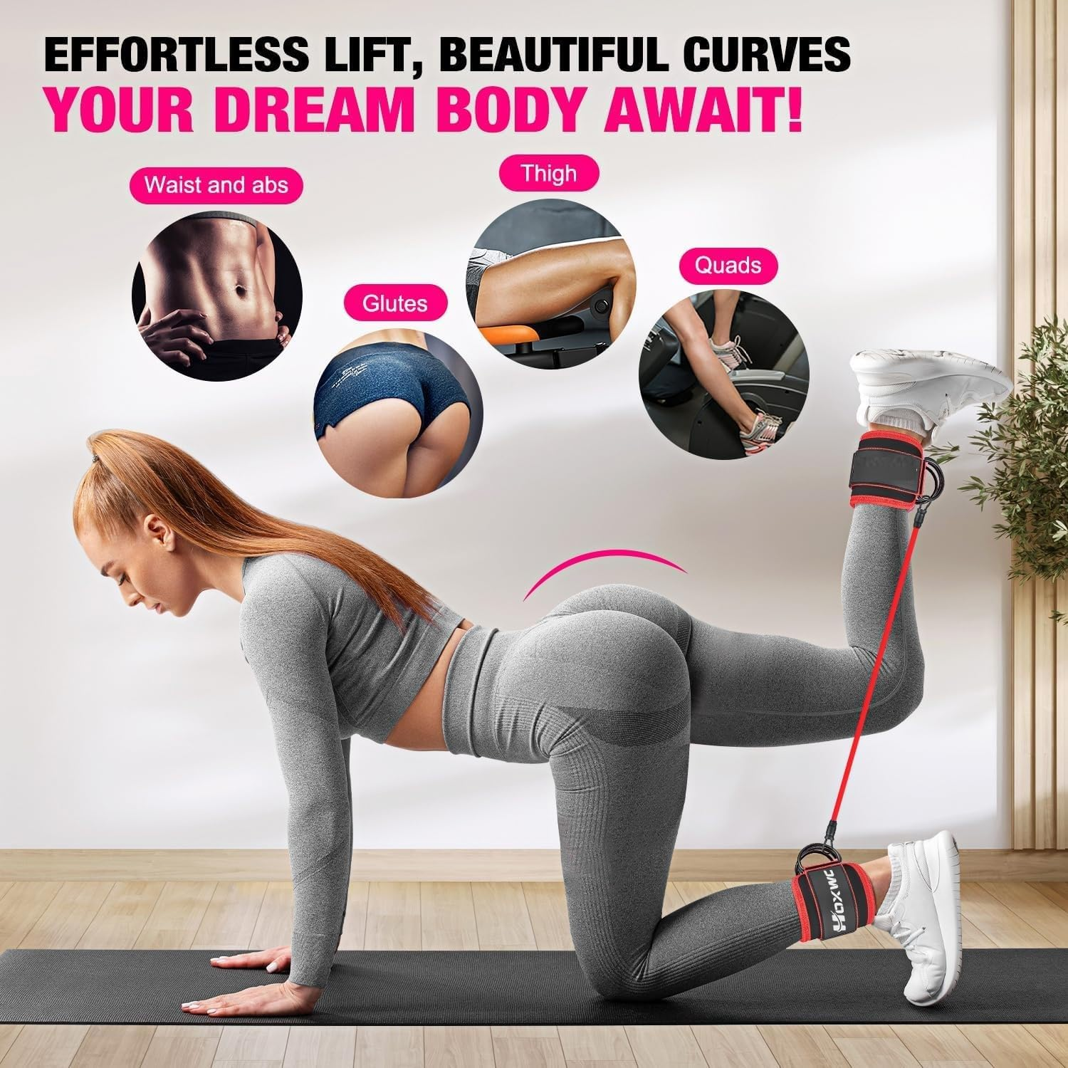 Ankle Resistance Band with Cuffs, Ankle Bands for Working Out,Resistance Band for Leg with 3 Different Pounds, Booty Workout Equipment for Kickbacks Hip Fitness Training,Home Gym Fitness Training image number 6