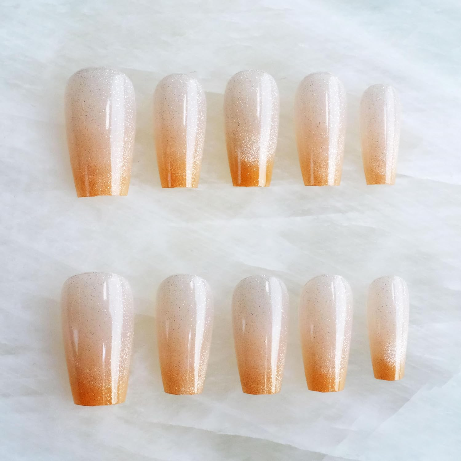 Glossy Cat Eye Ballerina Press-On Acrylic Nails, Coffin Style (Orange, XS)