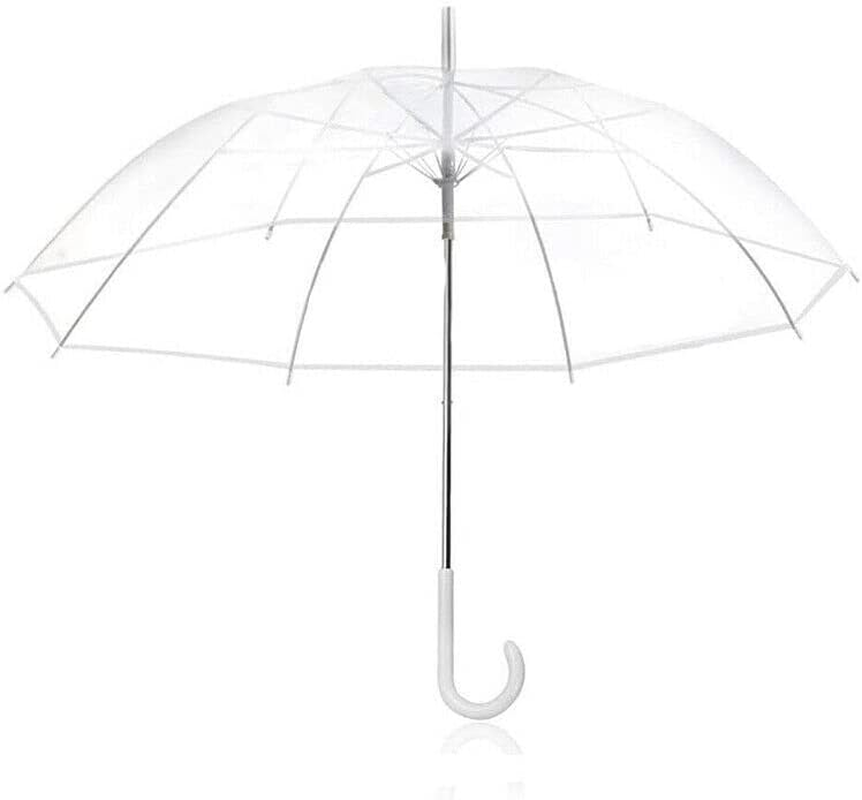 AIMALL Clear PVC 71Cm Long Umbrella, Transparent Wedding Parasol, See Through, Rain Protection, White Handle, Black Frame image number 5