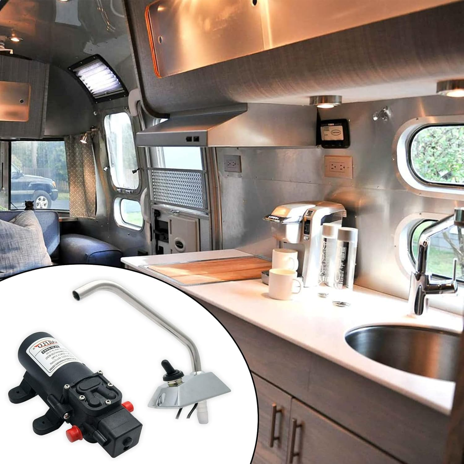 12V Water Pressure Pump 4.3 L/Min 1.1 GPM 35 PSI - RV Marine Boat with 360&deg;Spin Faucet image number 2