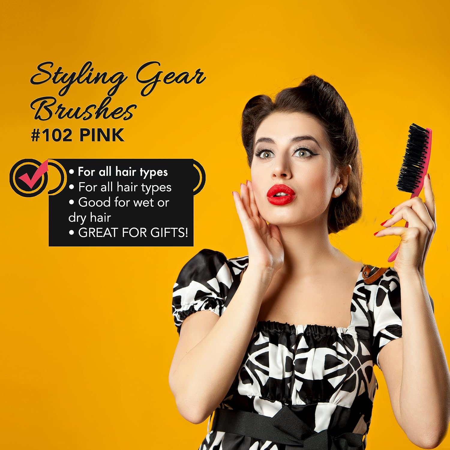 Styling Gear Detangling Hair Brush Nylon Bristles 7 Row Teasing Womens Brush for Thick Hair Small Travel Hairbrush Brush for Hair 2 Pcs. (Pink) image number 3