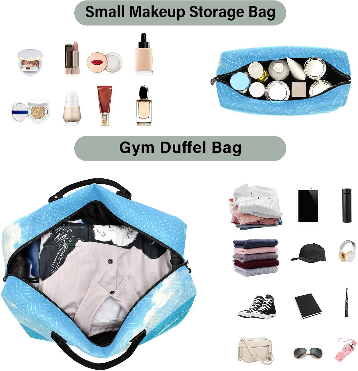 Summer Beach Blue Waves Travel Bag Carry on Shoulder Weekend Tote Sports Duffel Bags with Adjustable Strap for Sports Large Capacity, Summer Beach Blue Waves, 1 Size image number 3