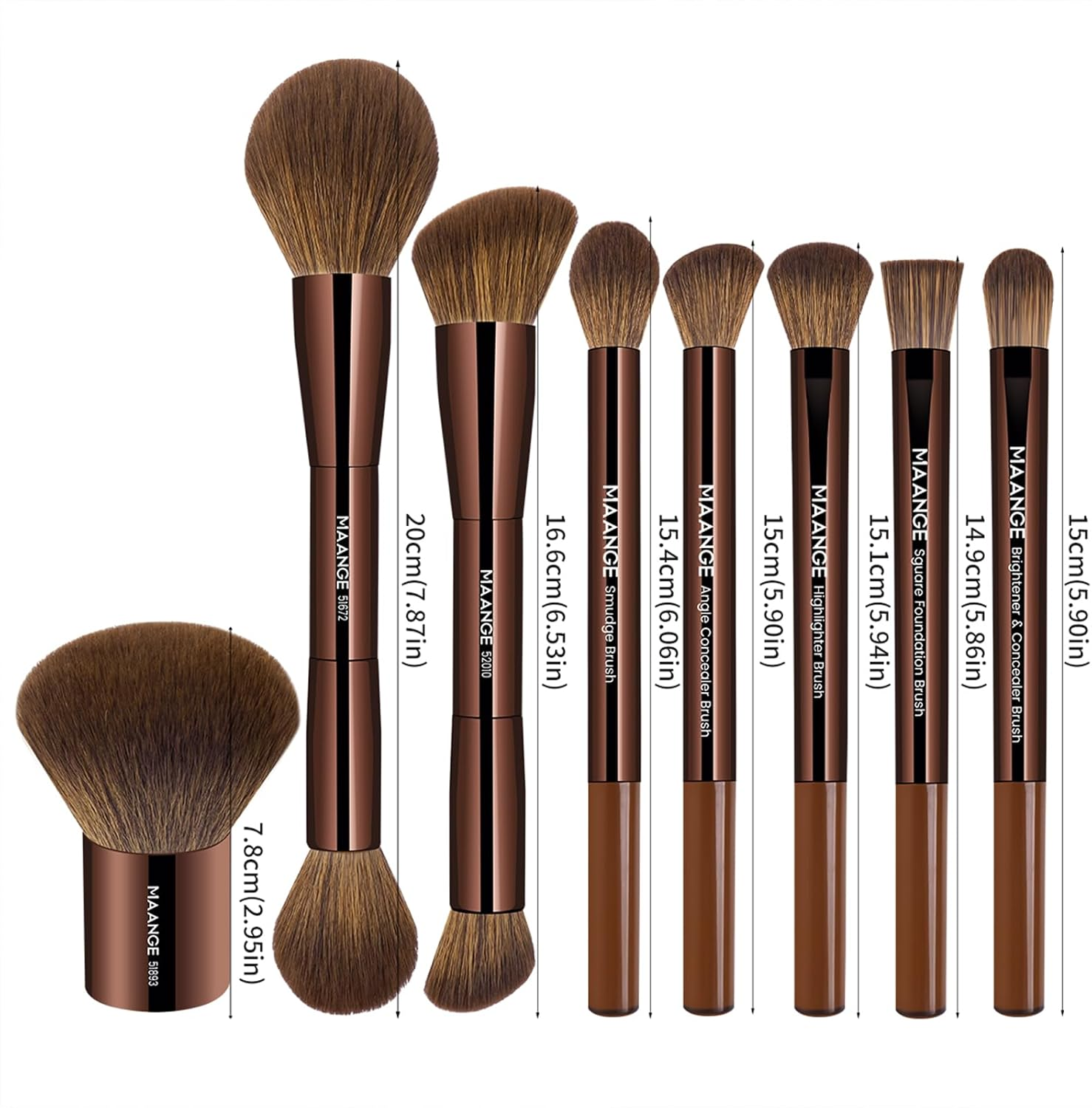 8 PCS Makeup Brush Set Double-End Makeup Brushes for Blending Liquid Powder Concealer Eyeshadow Blush Burshes Set (Brown) - Coffee Gold image number 6