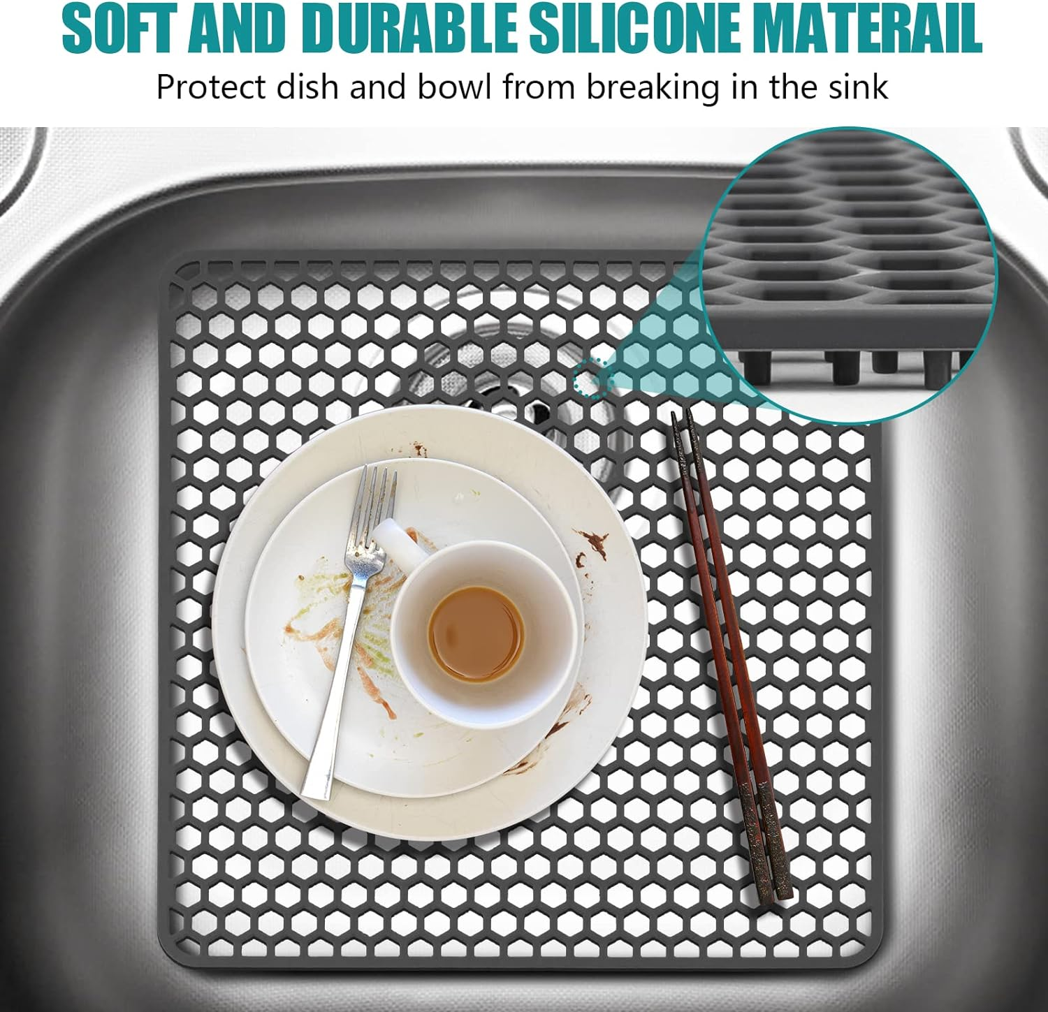 2 PCS Silicone Sink Protector, Kitchen Sink Mats Grid Accessory, Folding Heat Resistant Non-Slip Sink Mat for Bottom of Farmhouse Stainless Steel Porcelain Sink (Grey,12 ''X 12 '')