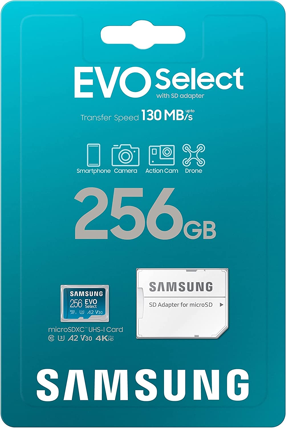 SAMSUNG EVO Select Micro Sd-Memory-Card + Adapter, 256GB Microsdxc 130Mb/S Full HD & 4K UHD, UHS-I, U3, A2, V30, Expanded Storage for Android Smartphones, Tablets, Nintendo-Switch (MB-ME256KA/AM) image number 1