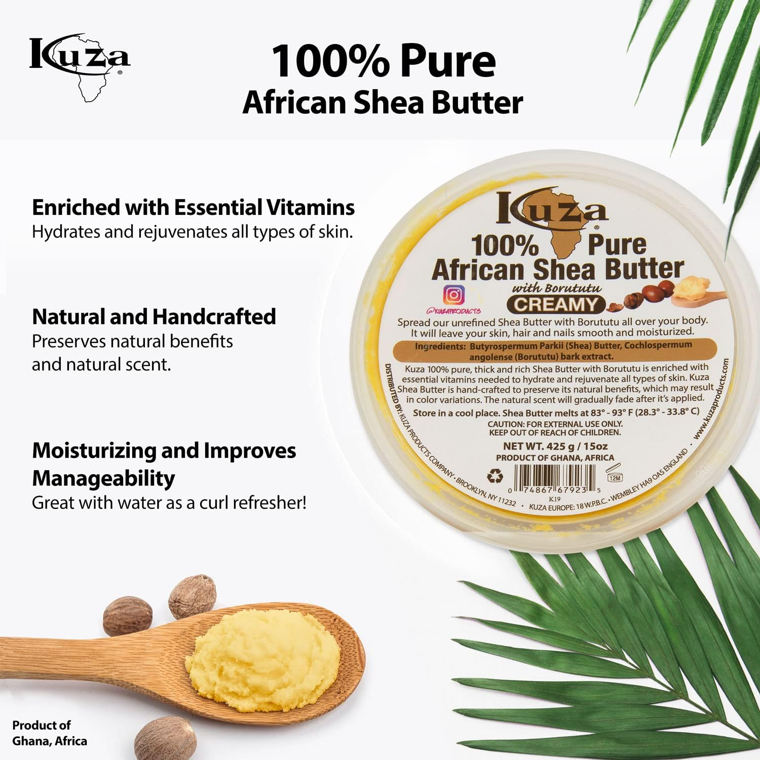 Kuza 100% African Shea Butter CREAMY 15 OZ image number 3