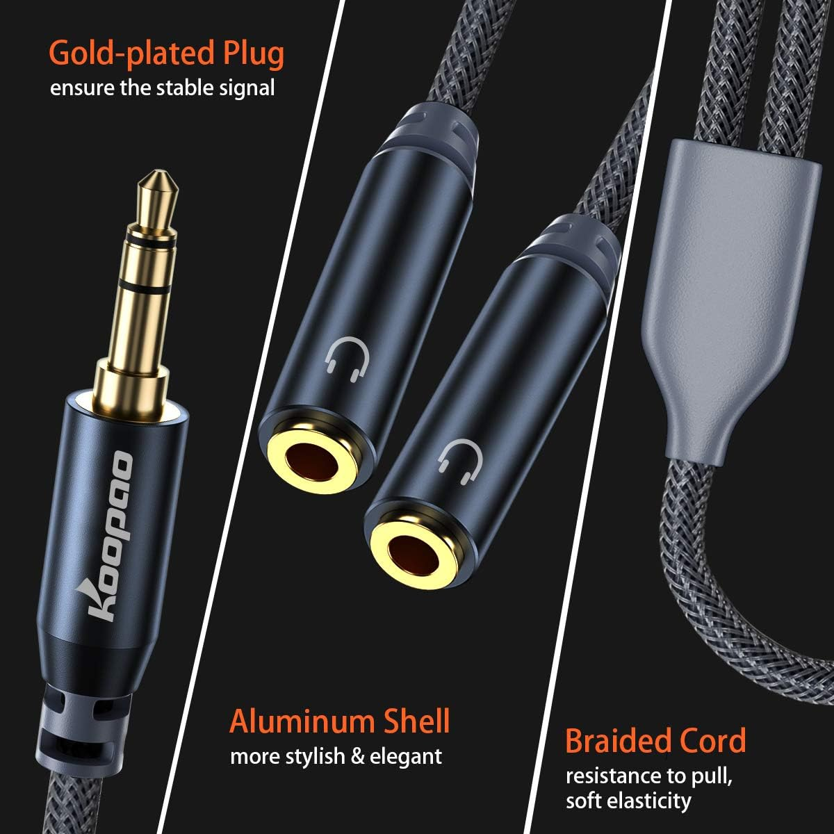 KOOPAO 3.5Mm Splitter Double Headphone Jack Stereo Audio Adapter 2 Way Aux Dual Earphone Jack 1 Male to 2 Female Extension Cable Compatible with PC Laptop Macbook Pro 2021 TV Ipad PS4 Speaker Headset image number 2