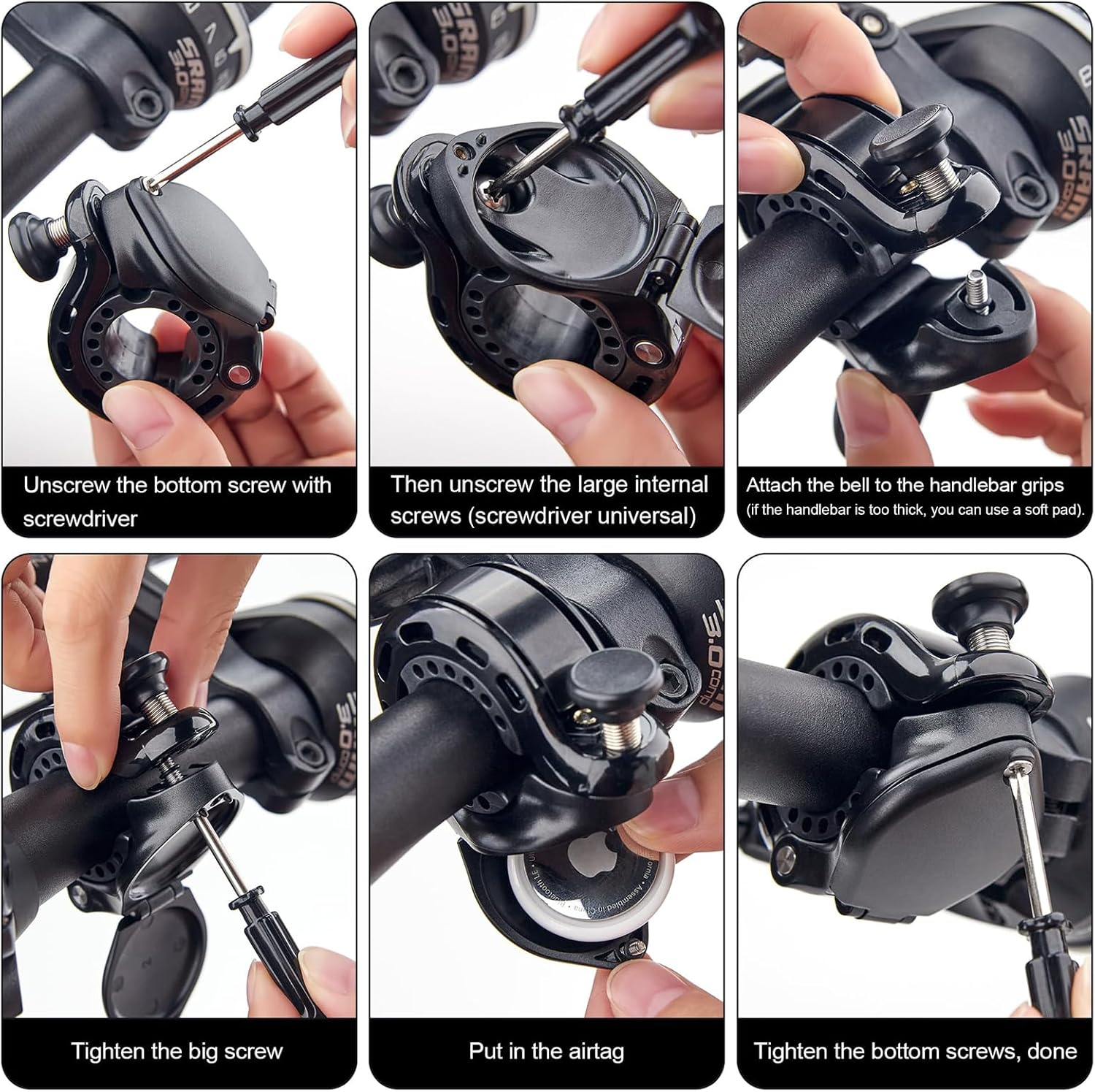 Bicycle Bell for Airtag, Airtag Hidden in the Bell, Waterproof, Incl. Screws & Tools, for Bike MTB Mountain Bike, Fits 22-31.8 Mm Handlebars image number 1