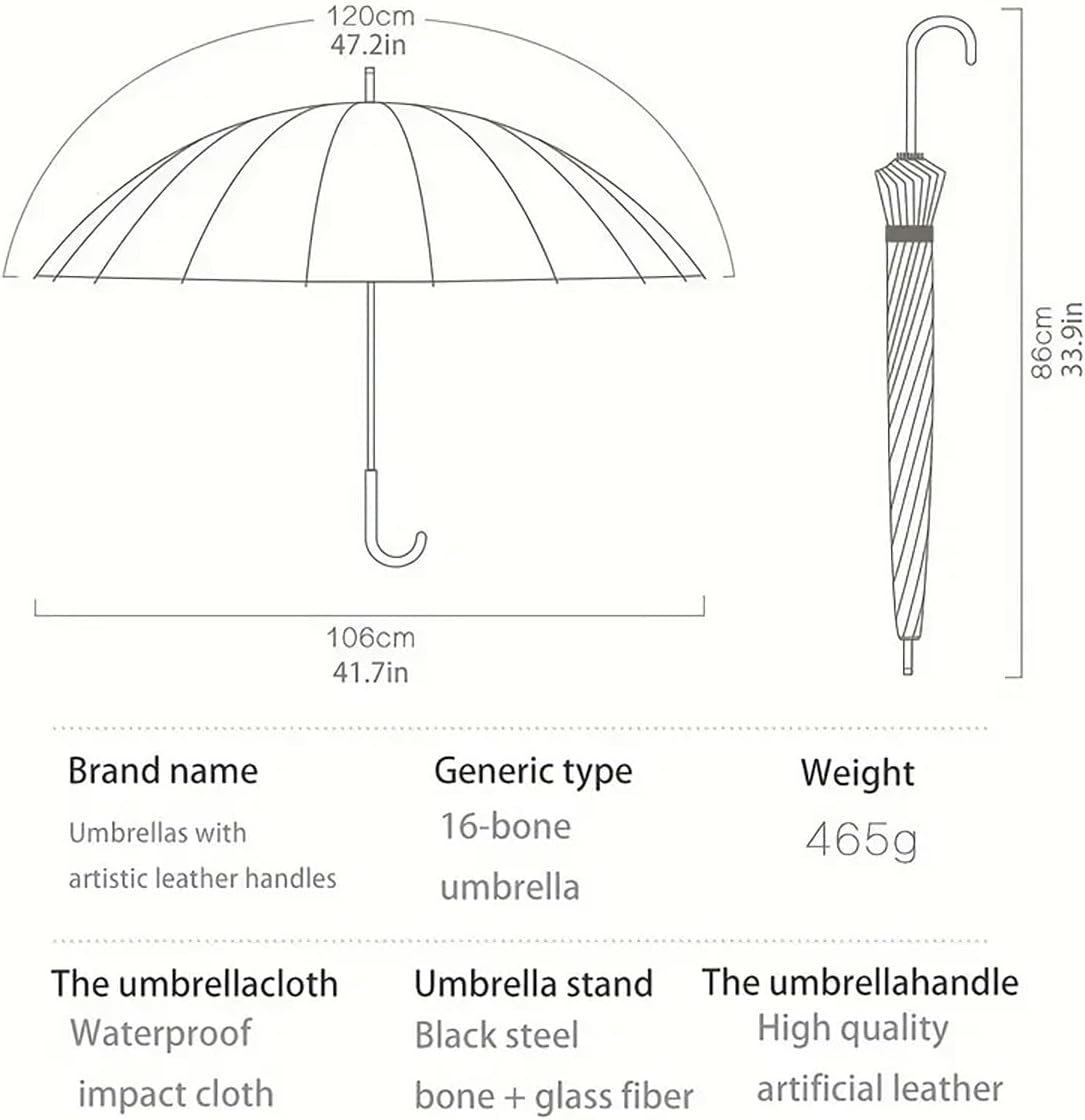 16-Rib Windproof Umbrella with Long Handle - Large UV Protection Sun and Rain Umbrella, Automatic Open, Waterproof Canopy, Stylish Design for Men and Women - Green image number 6