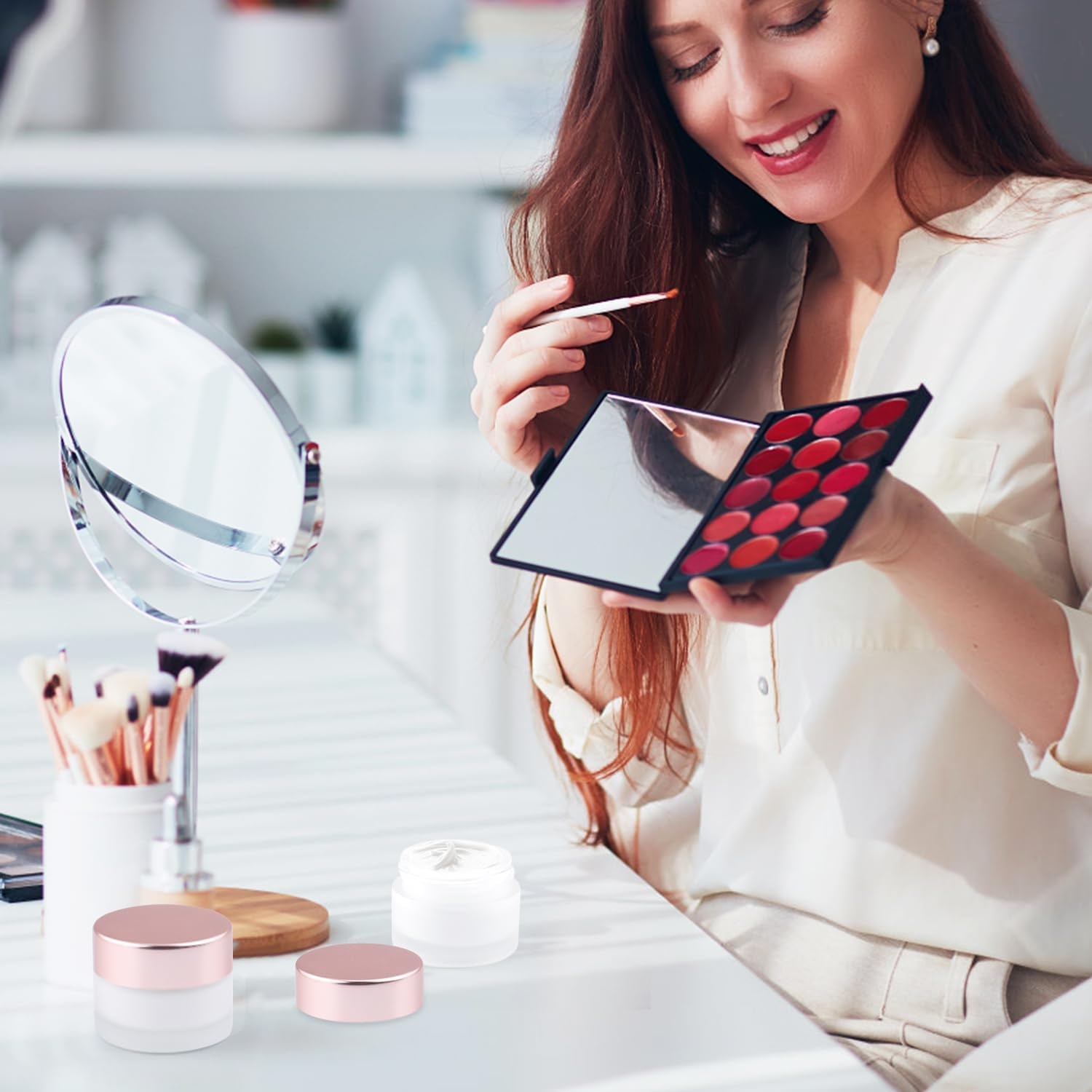 12 Pack 15G/0.5 Oz Frosted Glass Cream Jar Cosmetic Sample Jar Empty Makeup Container Refillable Travel Pot Jar for Lotion Cream Cosmetics Ointments image number 1