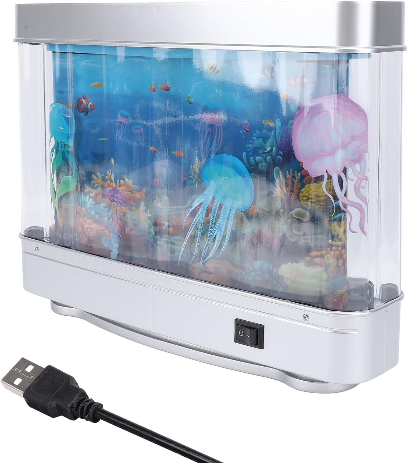 Fake Fish Tank with Moving Jellyfish & Fish, Mini Fake Aquarium Decorative Lamp, Artificial Aquarium Night Light for Desktop Bedroom Decor image number 1