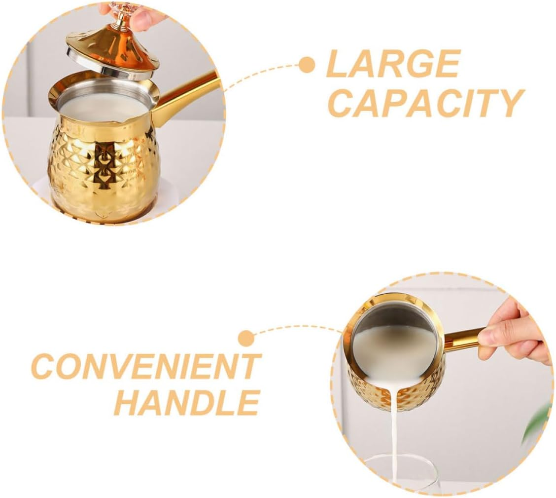 CONGARTENO Vintage Golden Turkish Coffee Pot 400Ml Briki Coffee Maker Stovetop Espresso Pot and Butter Melting for Home and Kitchen Use image number 1