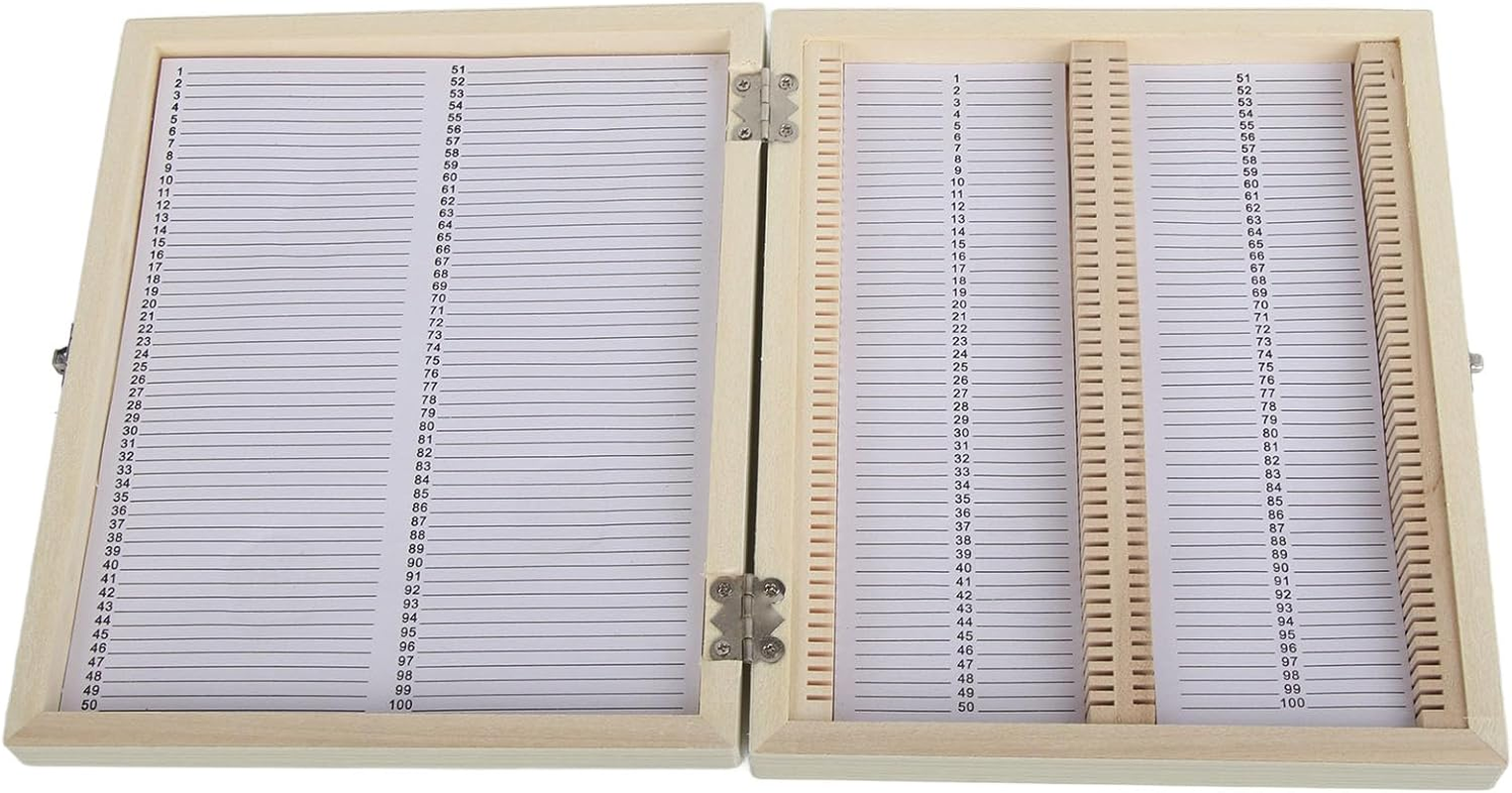 Professional Biology Microscope Slide Set, 100 Pieces Prepared Glass Specimens with Wooden Storage Box Case image number 4