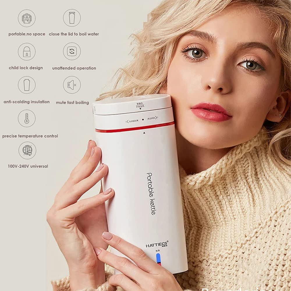 Portable Travel Electric Kettle,500Ml Fast Boiling Water Automatic Shut-Off Stainless Steel Mini Thermos , Hot & Cold Drinks, Tea Kettle, Milk and Coffee image number 5